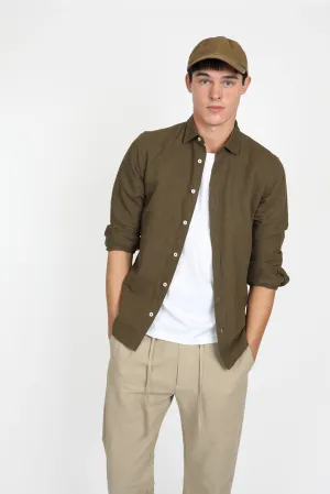 Relaxed Fit Olive Linen Shirt