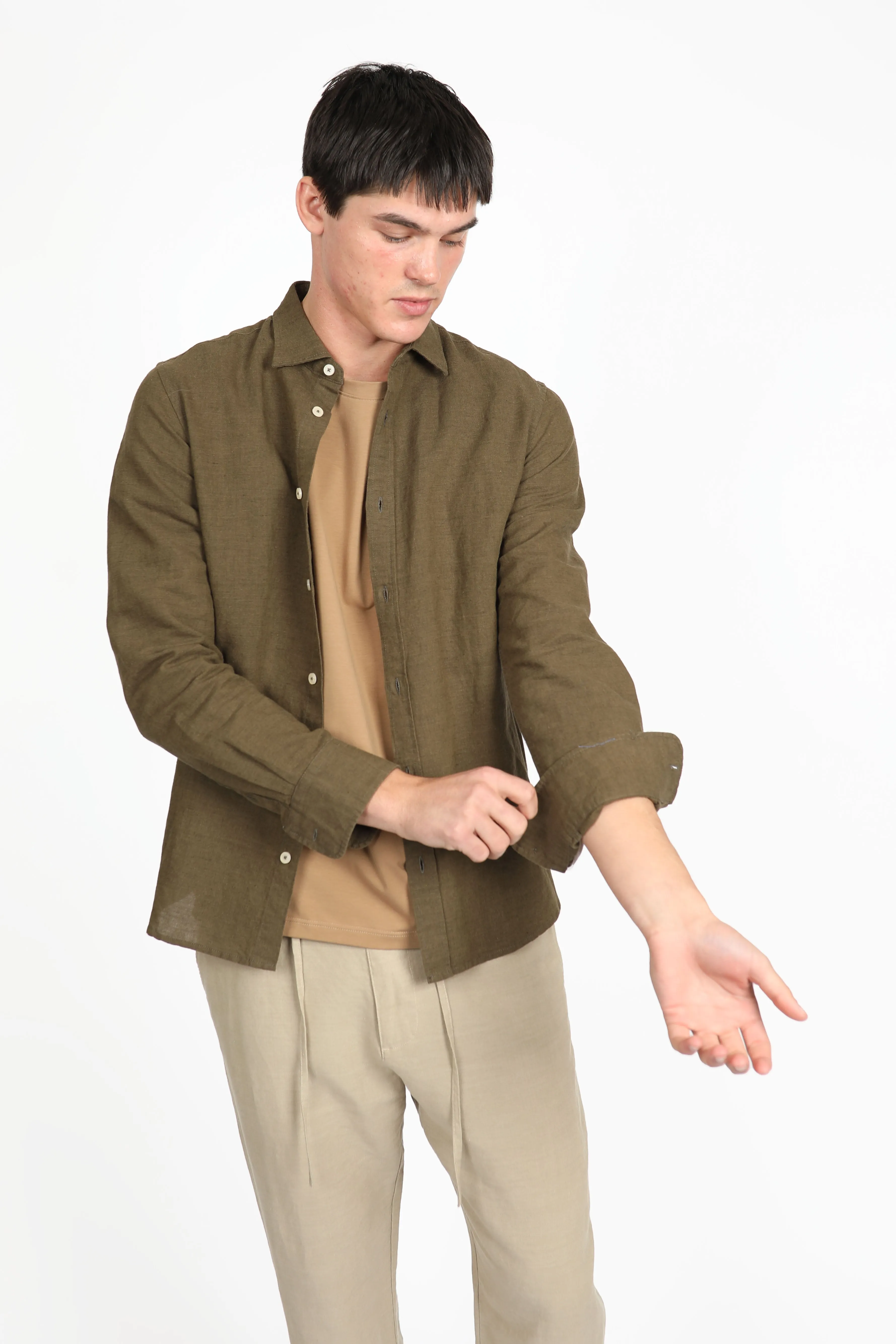 Relaxed Fit Olive Linen Shirt