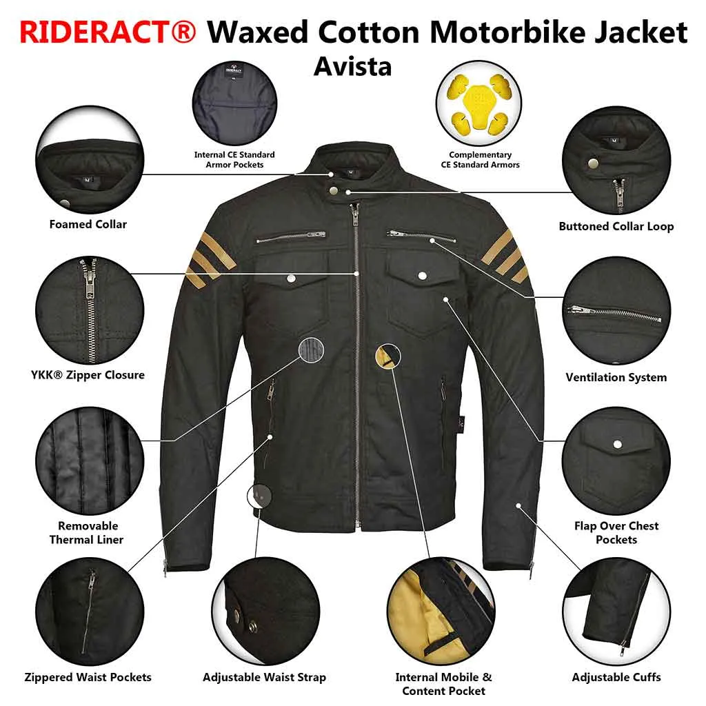 RIDERACT® Waxed Cotton Motorcycle Jacket Avista