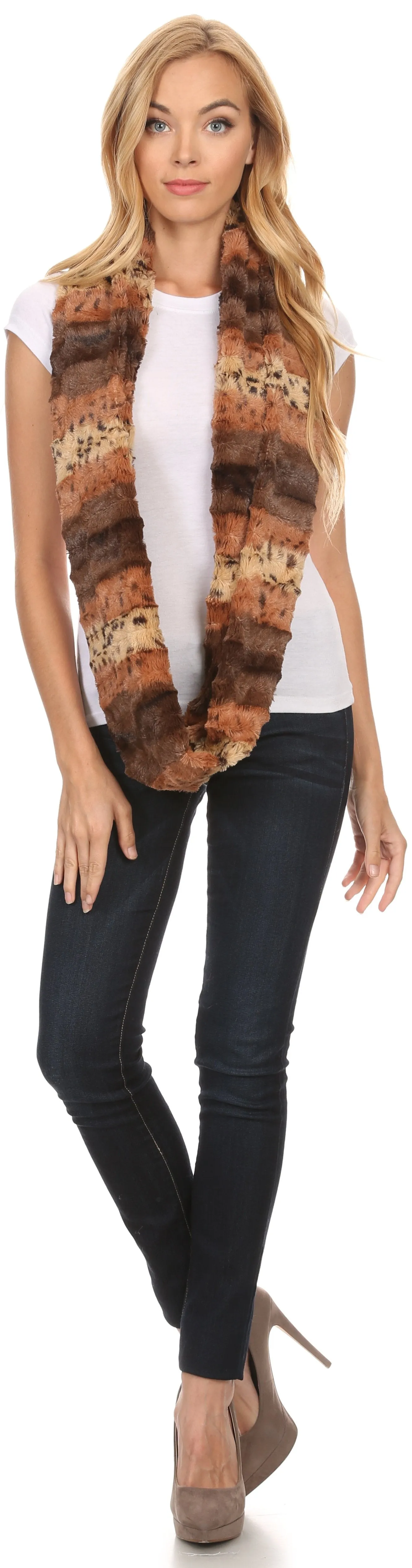 Sakkas Manula Long Wide Infinity Wrap Around Fuzzy Fur Fall Winter Classic Scarf