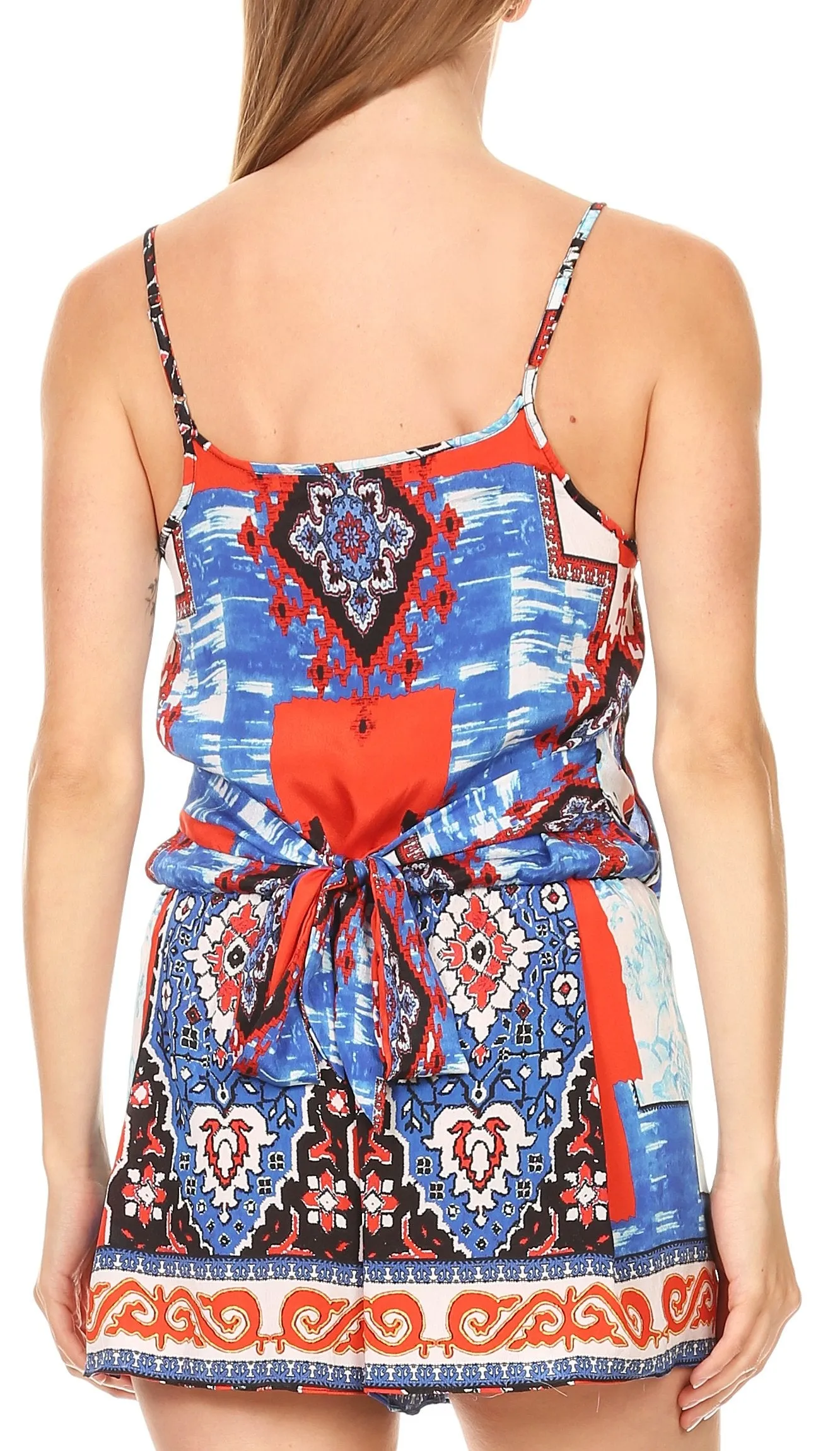 Sakkas Sade Colorful Sleeveless Short Romper with Pockets and Rhinestones