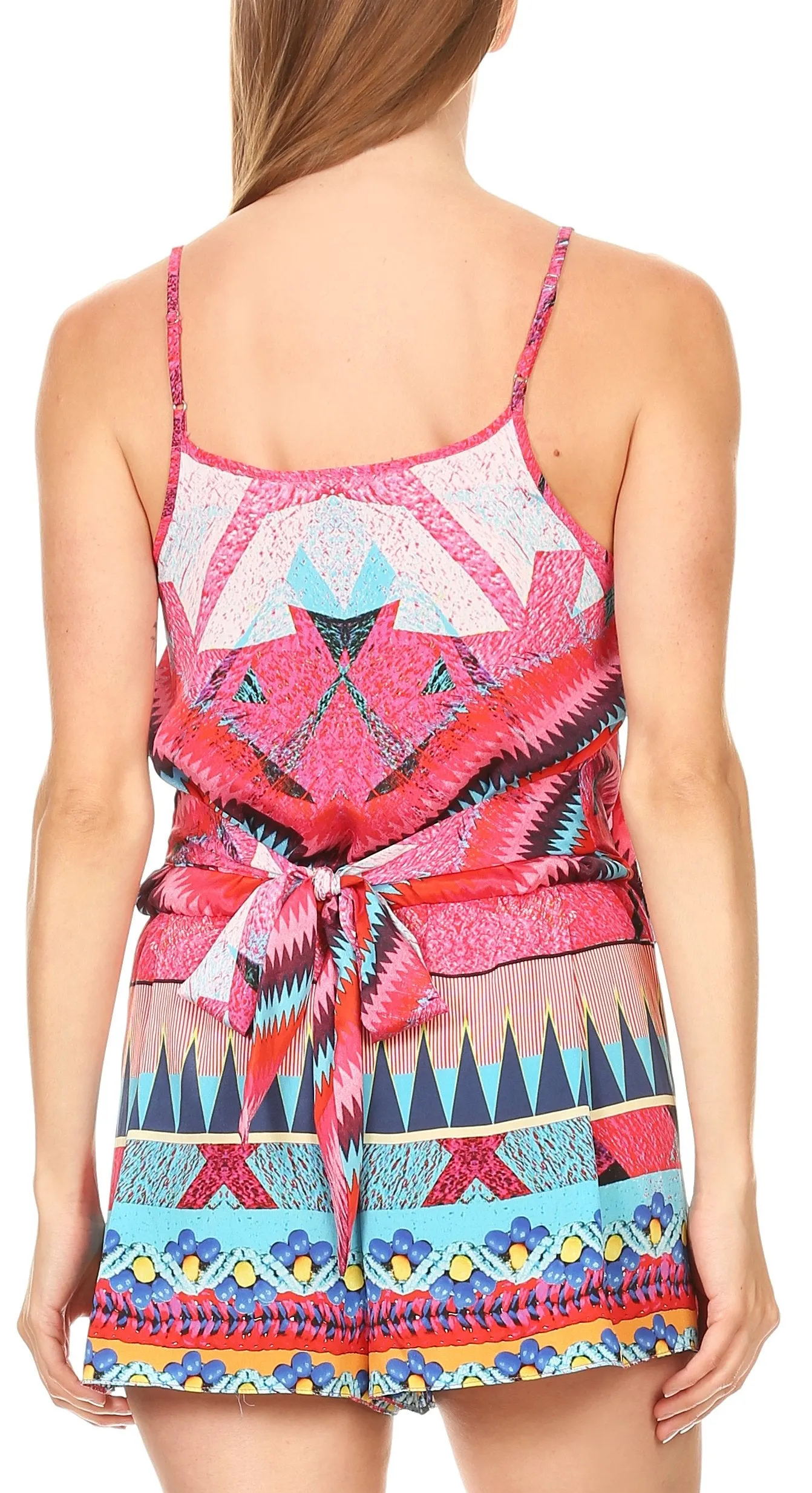 Sakkas Sade Colorful Sleeveless Short Romper with Pockets and Rhinestones