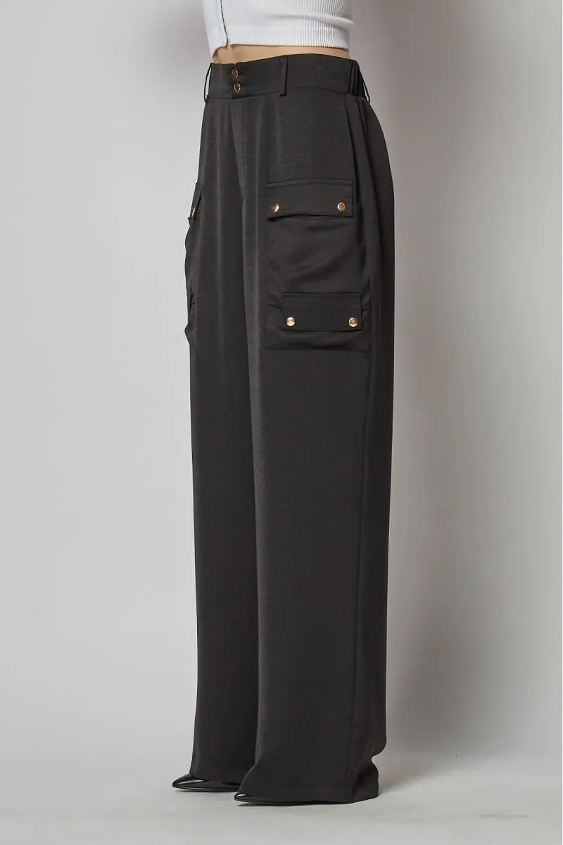 Satin cargo pocket wide leg pants