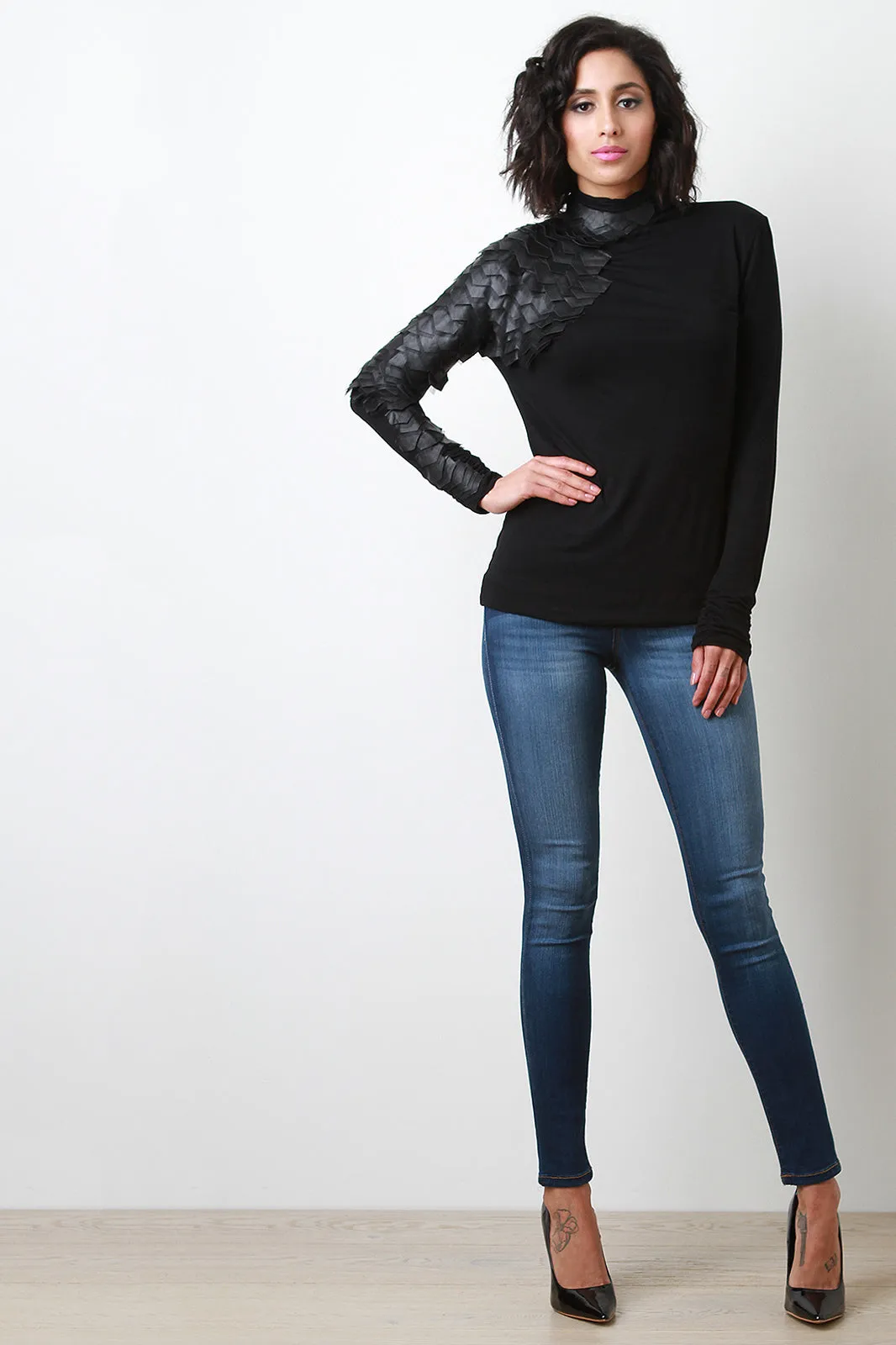 Scale Accent Turtleneck Top