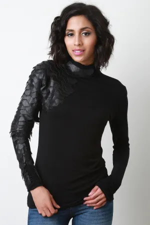 Scale Accent Turtleneck Top