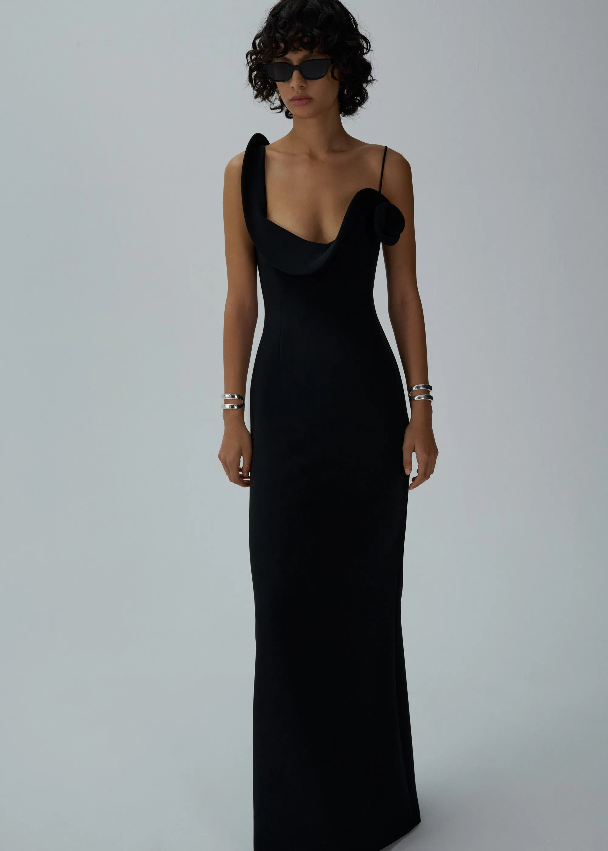 Sculptural maxi dress in black