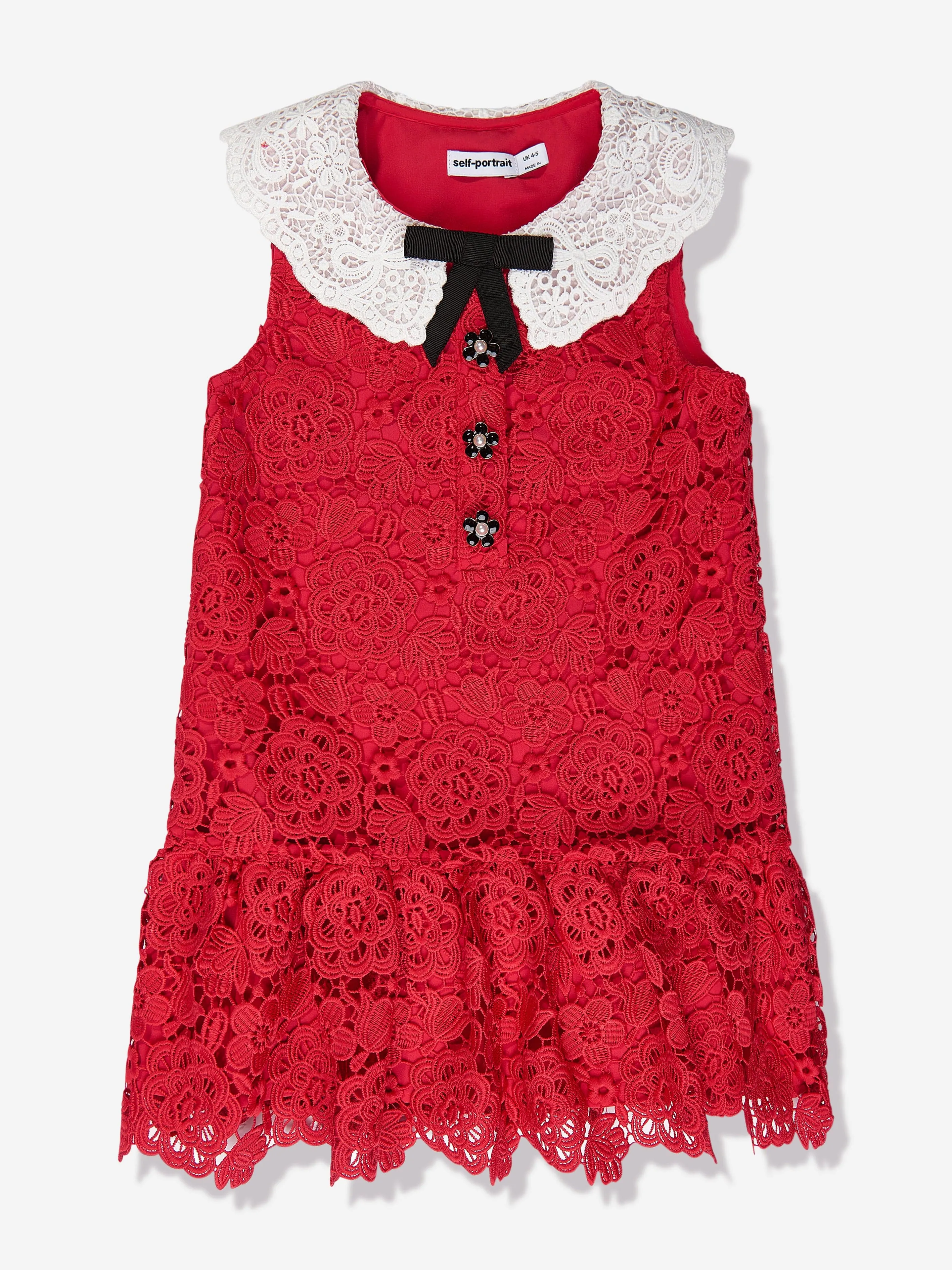 Self Portrait Girls Lace Collar Dress in Red