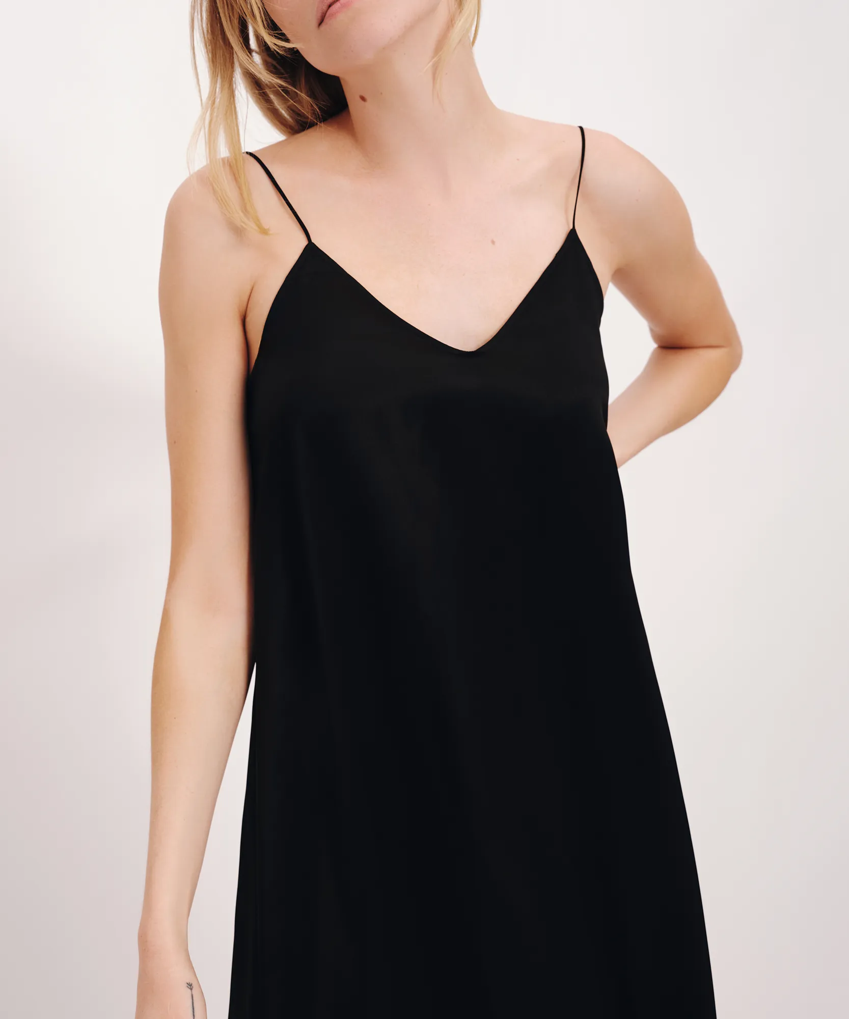 Silk Charmeuse Sleeveless Dress - Black