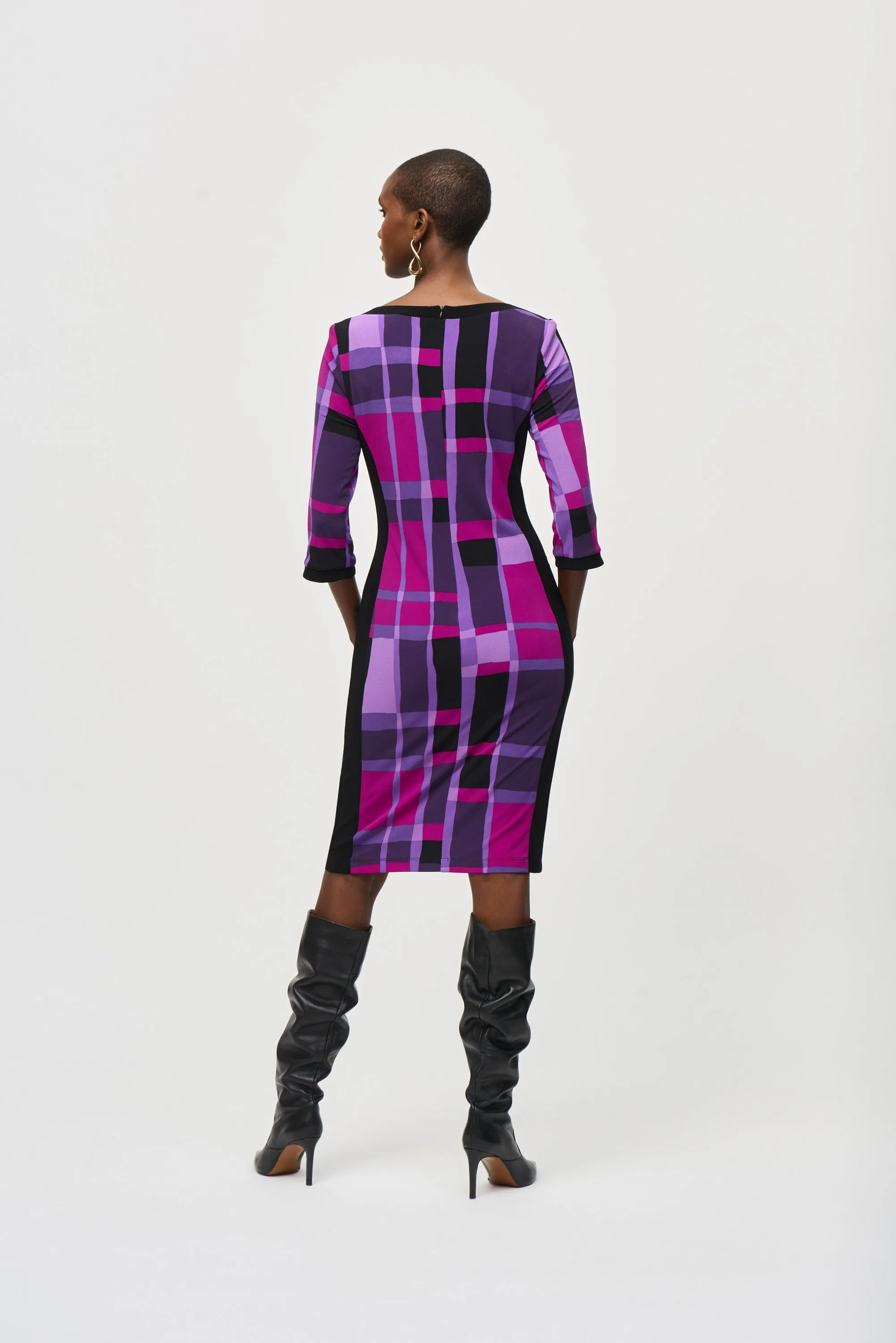 Silky Knit Plaid Print Sheath Dress