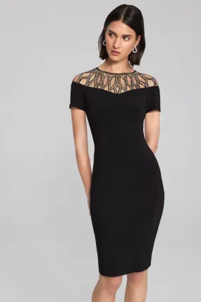 Silky Knit Sheath Dress With Embellished Neckline