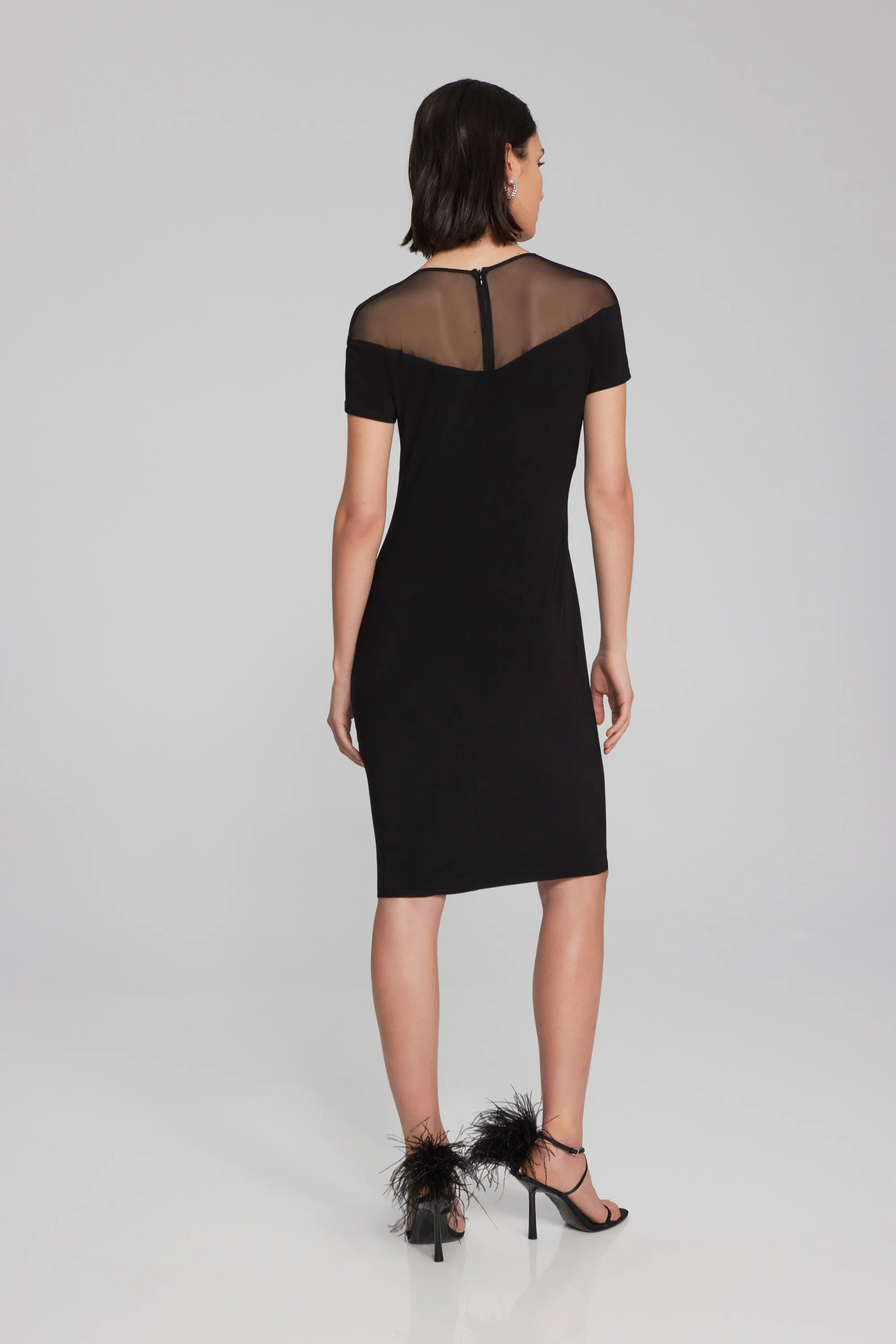 Silky Knit Sheath Dress With Embellished Neckline