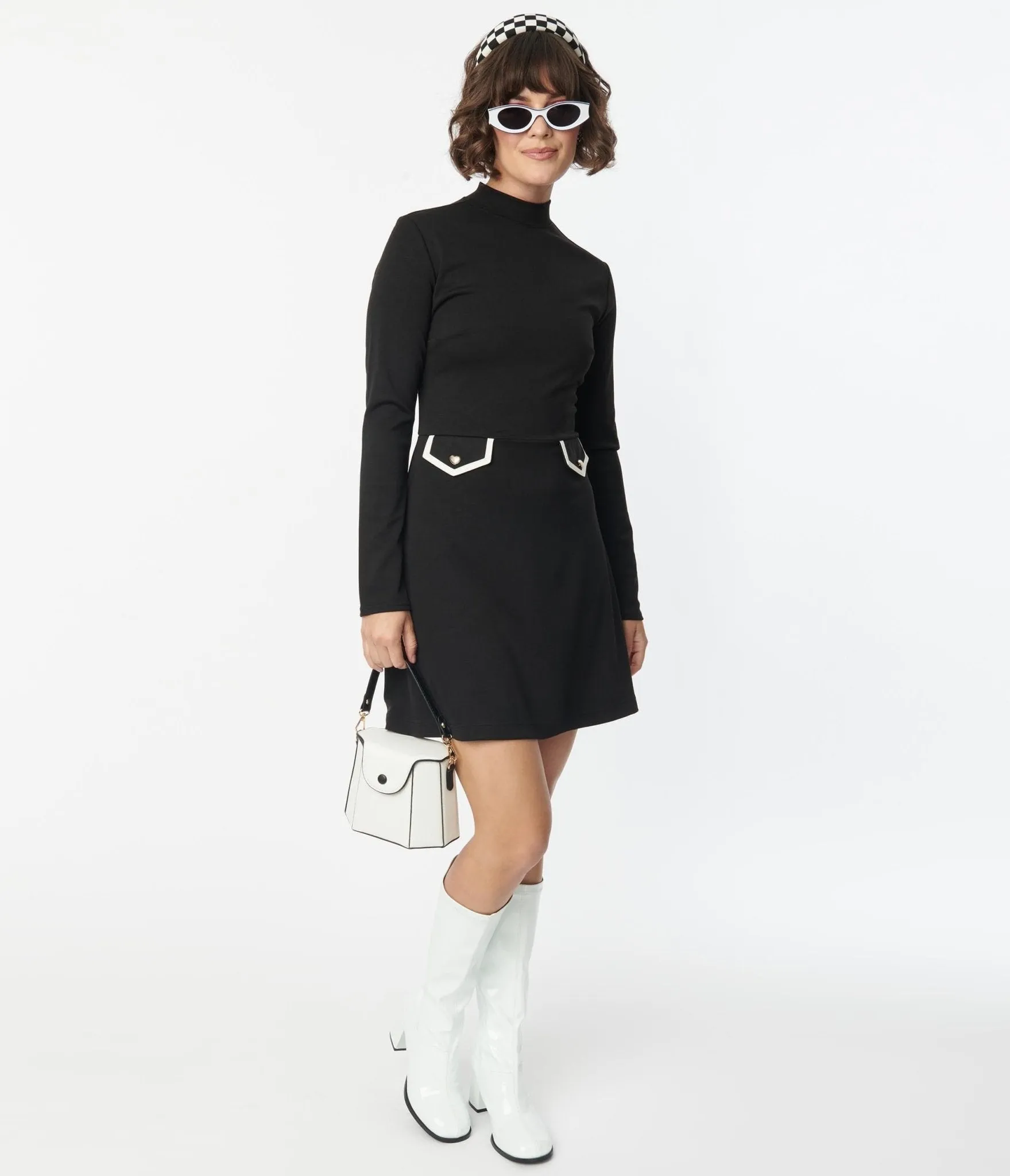 Smak Parlour Black Mock Turtleneck Fit & Flare Dress