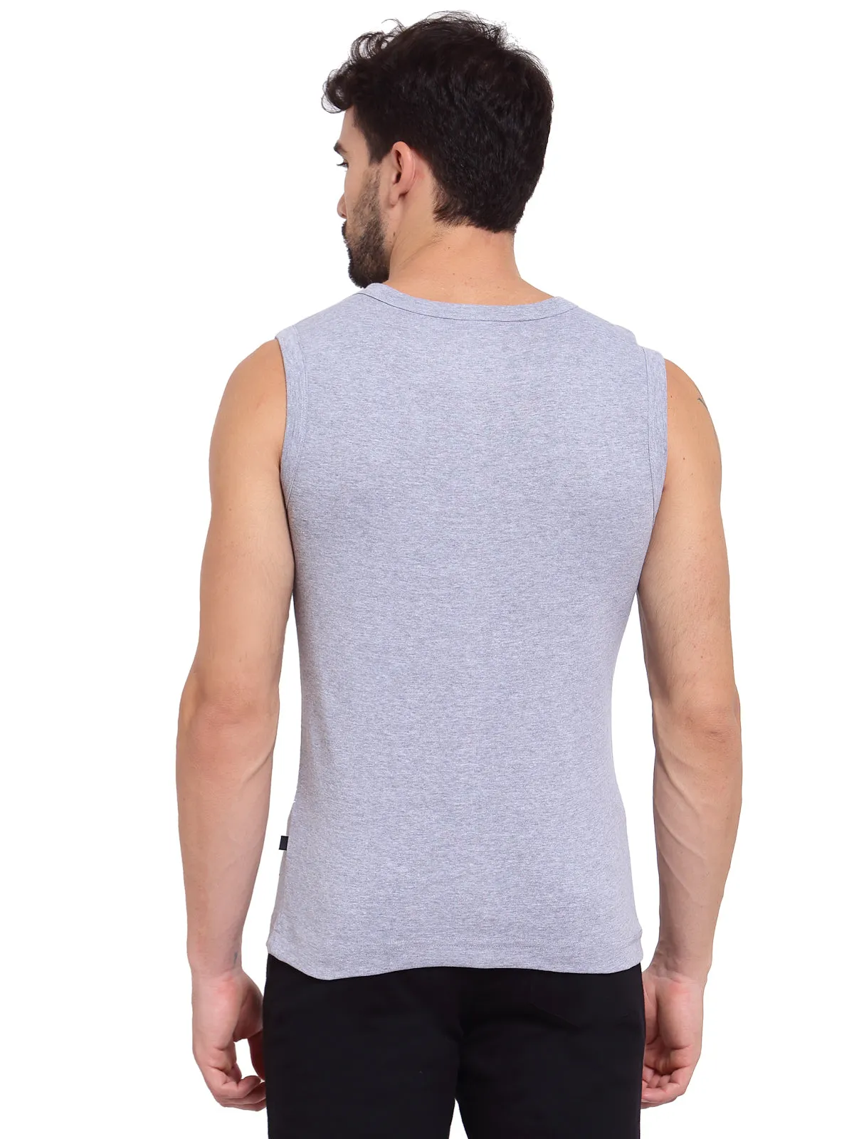 Sporto Men's 100% Cotton Muscle Vest - Black Jaspe