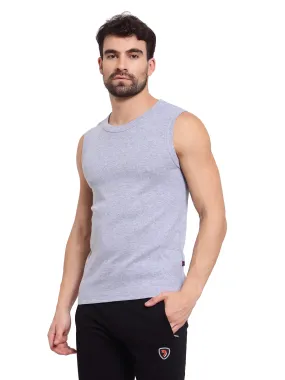 Sporto Men's 100% Cotton Muscle Vest - Black Jaspe