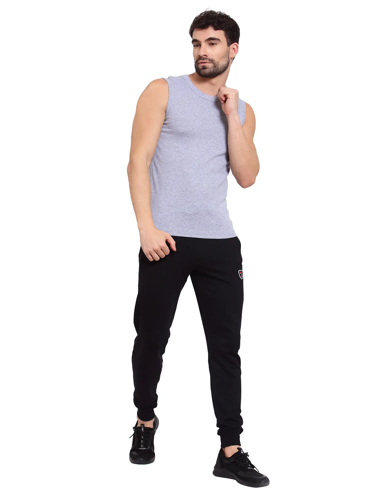 Sporto Men's 100% Cotton Muscle Vest - Black Jaspe