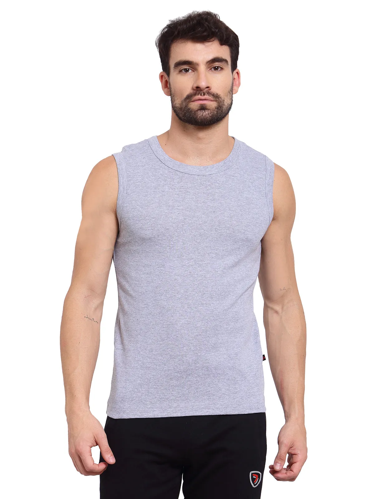 Sporto Men's 100% Cotton Muscle Vest - Black Jaspe