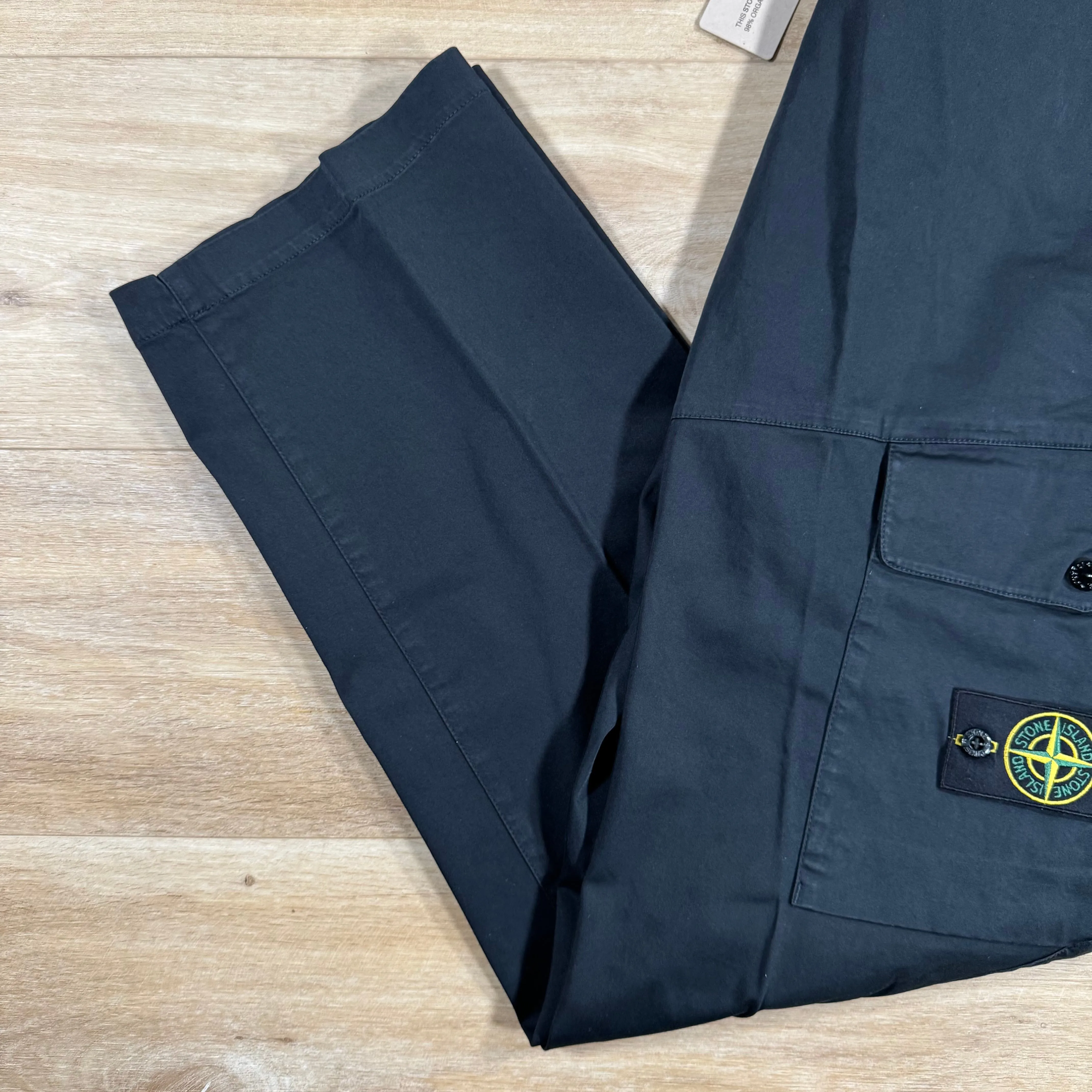 Stone Island Satin Stretch Cargo Trousers in Navy