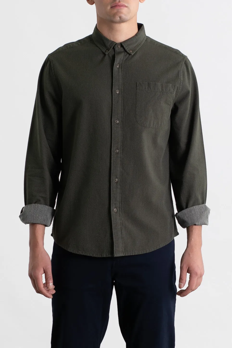 Sutton Slim Shirt / Dark Olive Dobby