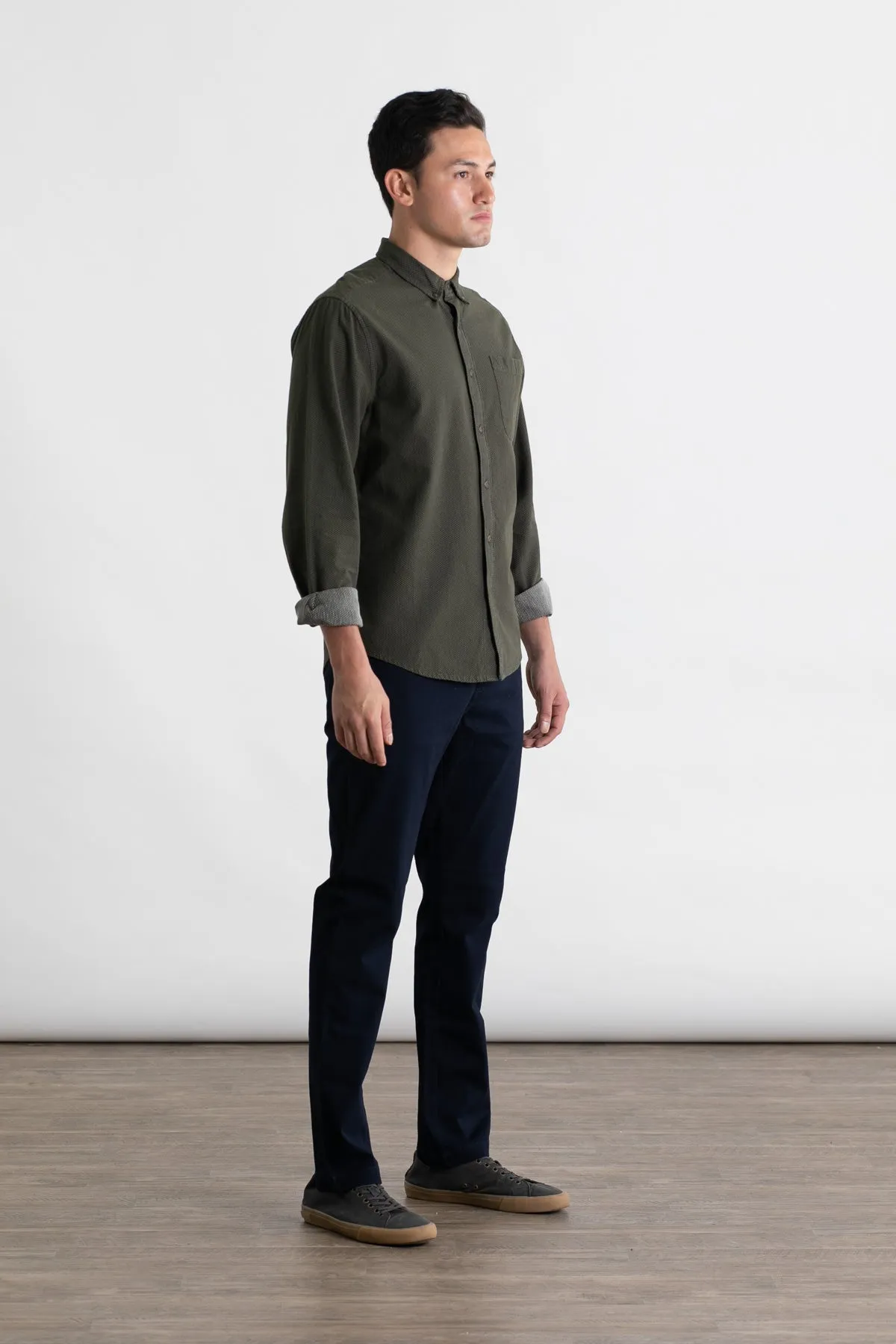 Sutton Slim Shirt / Dark Olive Dobby