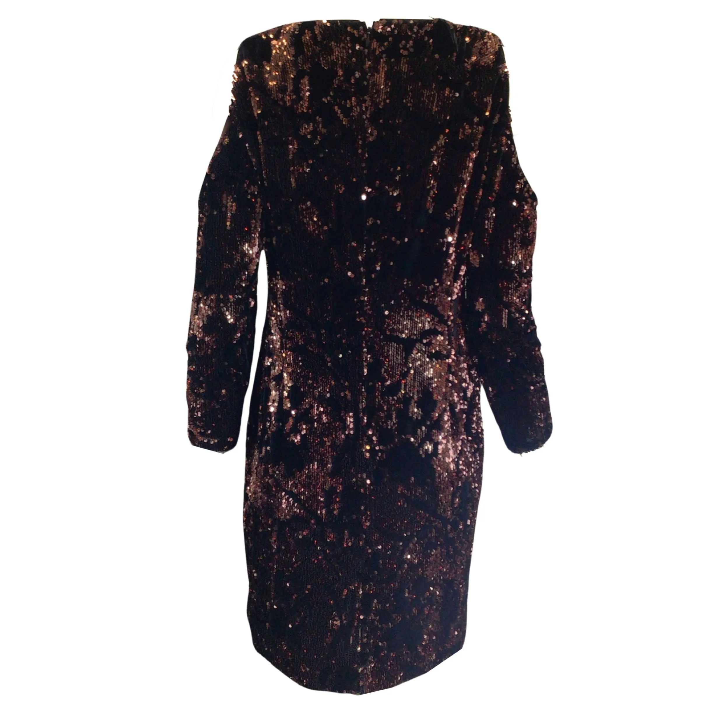 Talbot Runhof Black / Bronze Sequined Cold Shoulder Notre Dress