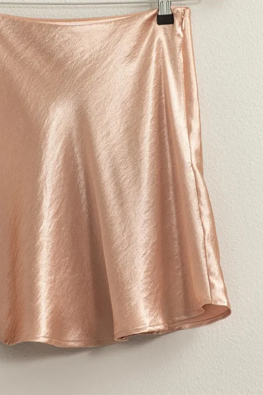 Tan Skater Satin Mini Skirt