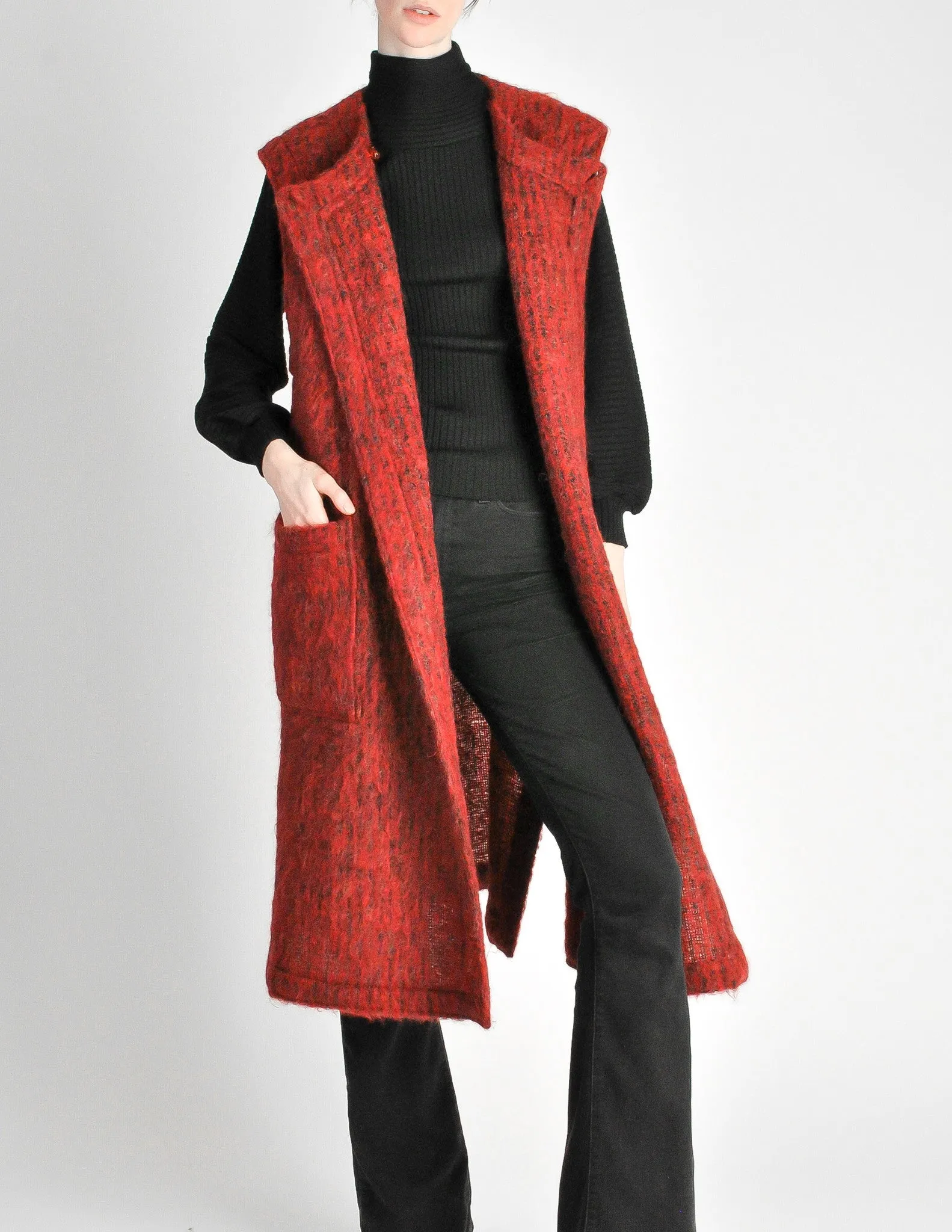 Ted Lapidus Vintage Burnt Red Mohair Maxi Vest