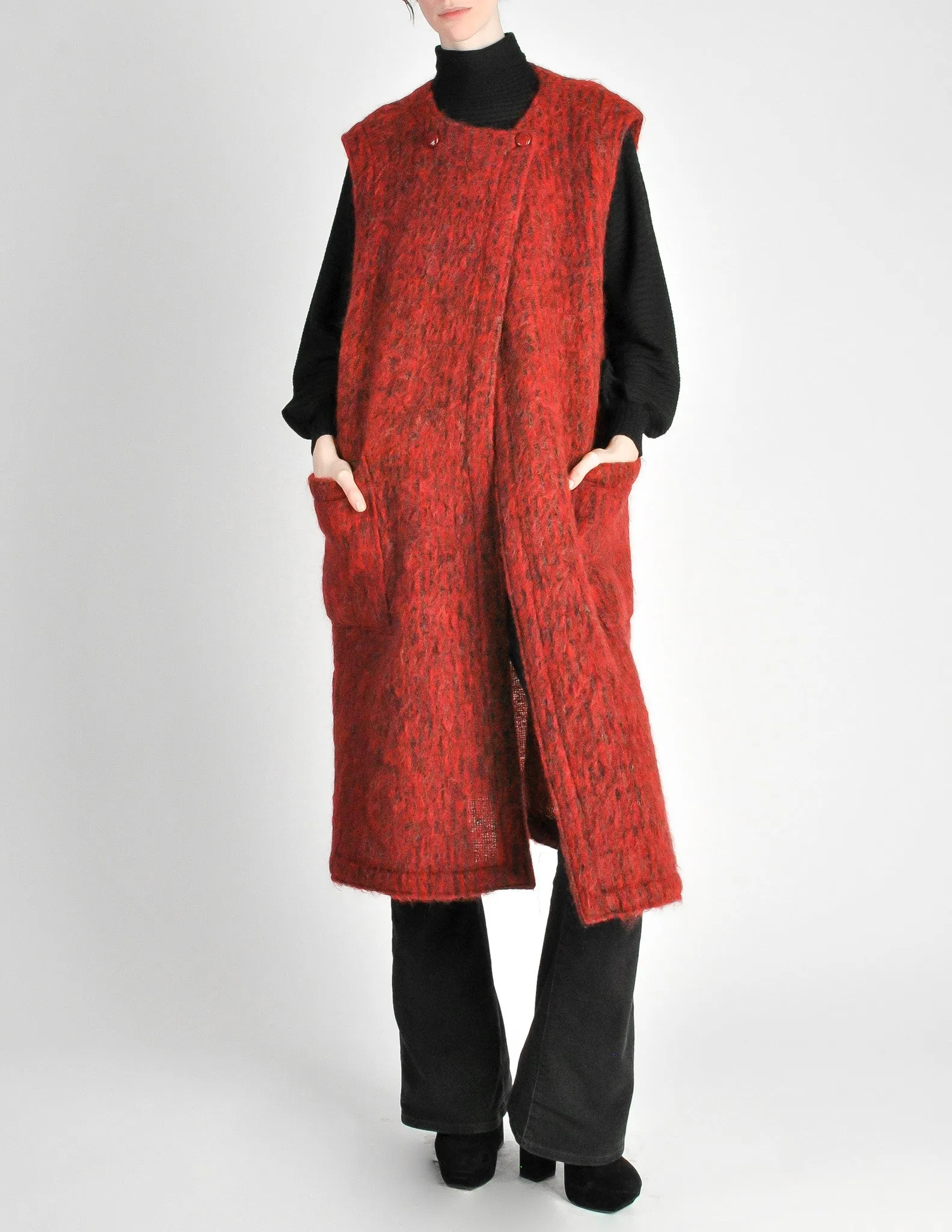 Ted Lapidus Vintage Burnt Red Mohair Maxi Vest