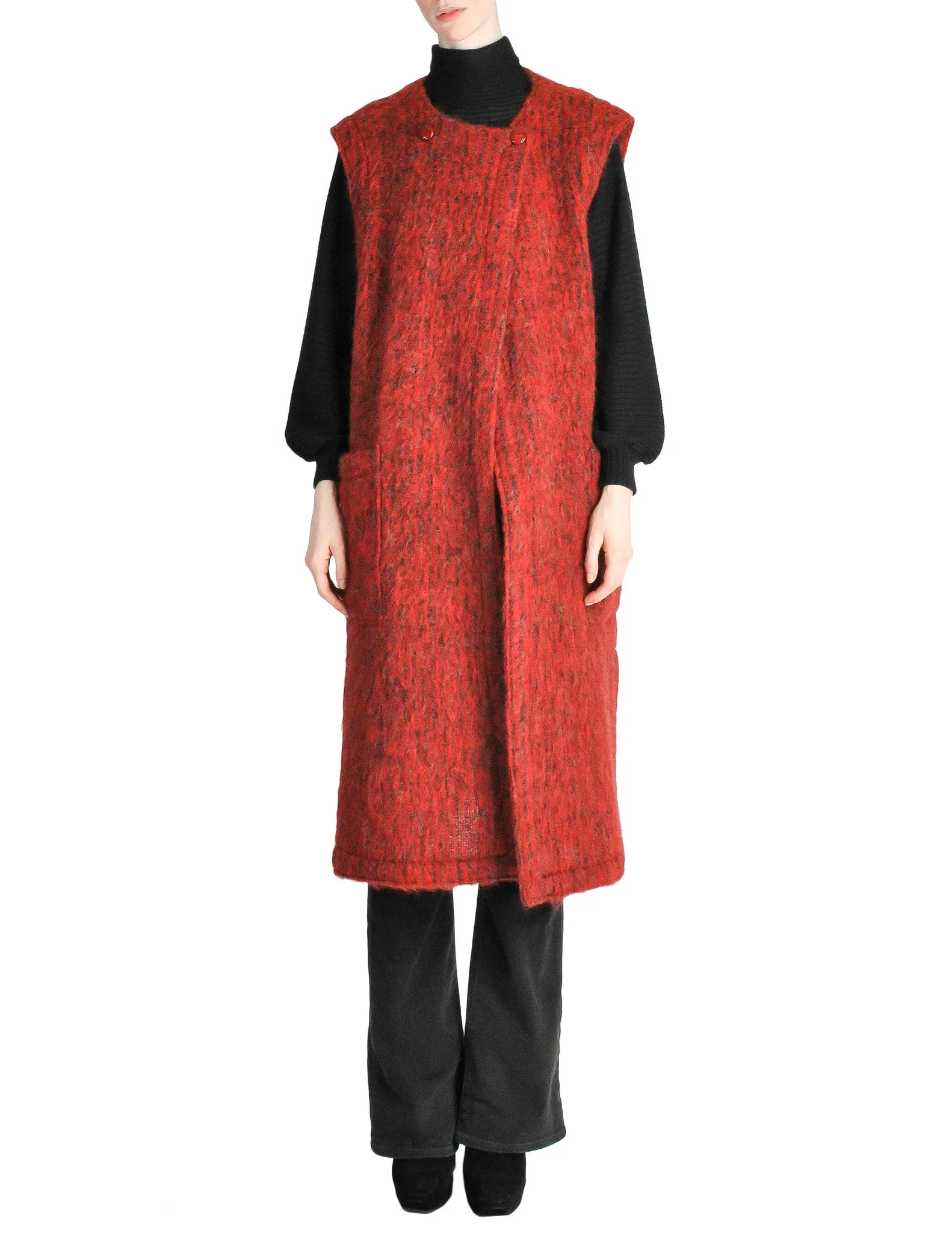 Ted Lapidus Vintage Burnt Red Mohair Maxi Vest