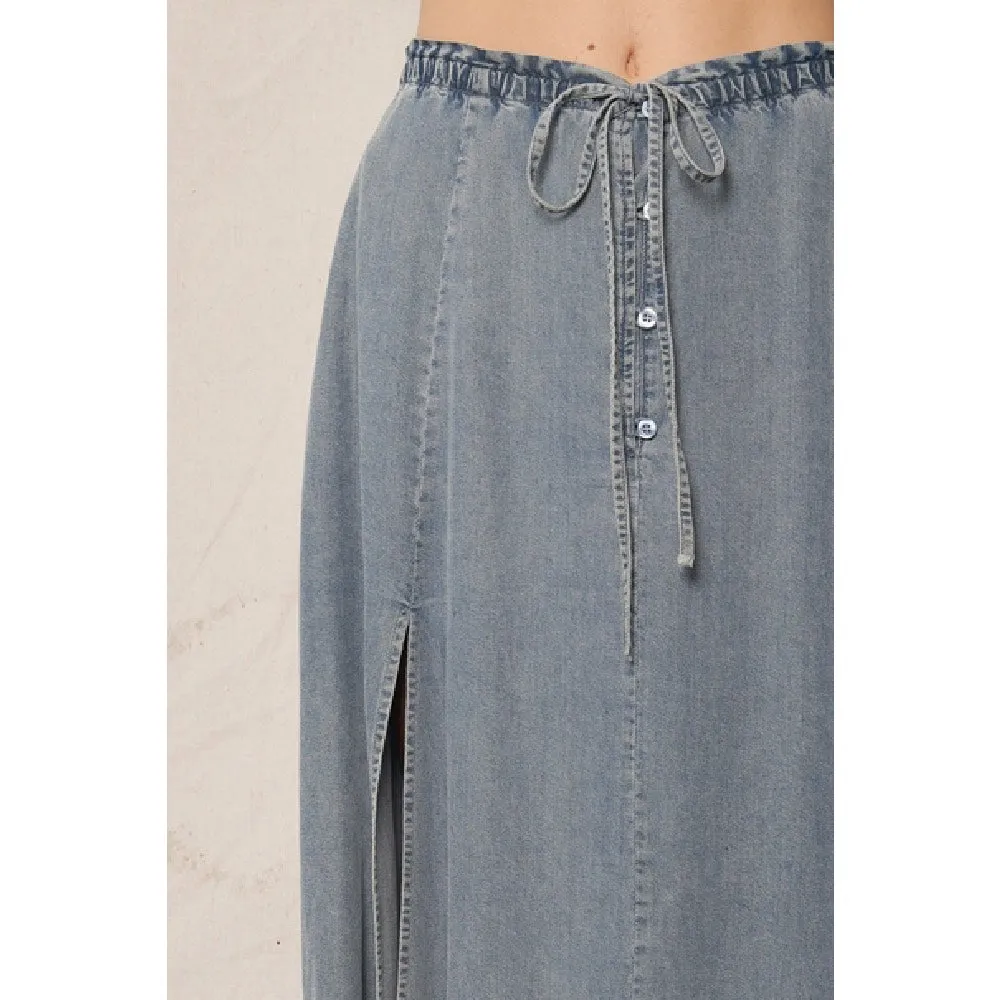 Tencel Denim Side Slit Midi Skirt