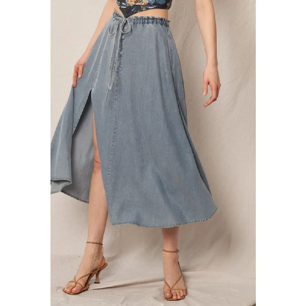 Tencel Denim Side Slit Midi Skirt