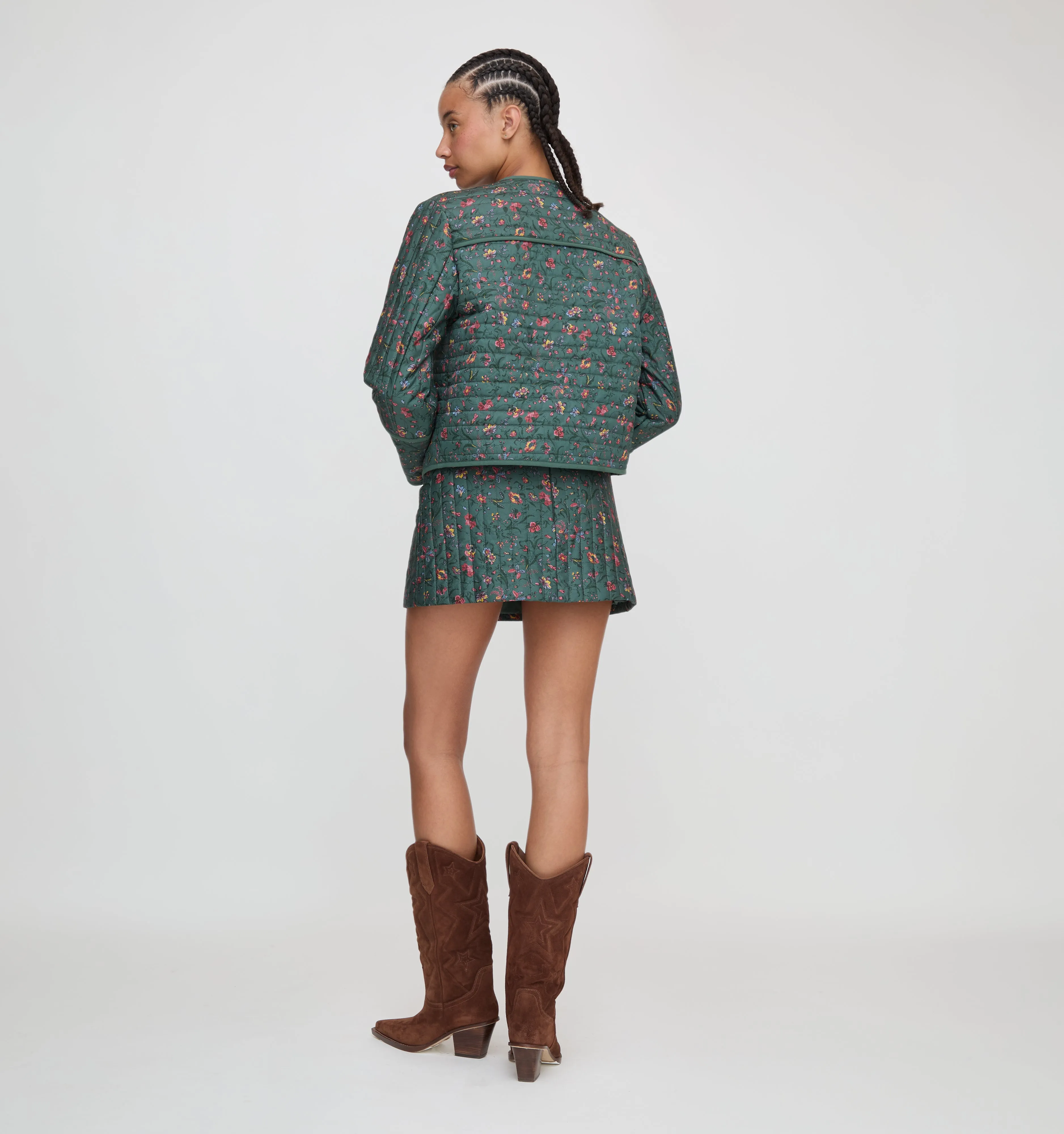 The Olivia Quilted Skirt - Bottle Green Fleur Chintz