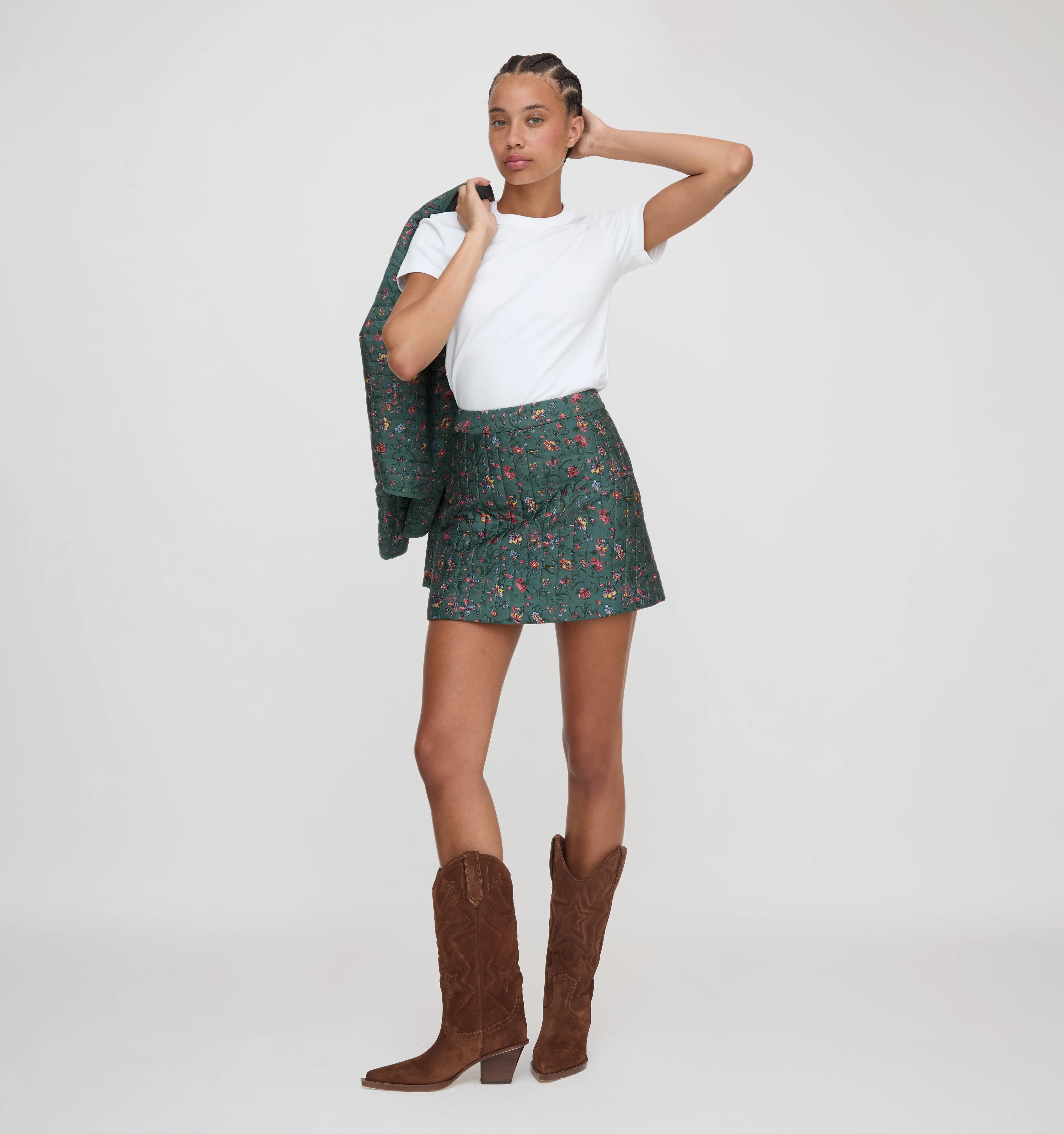 The Olivia Quilted Skirt - Bottle Green Fleur Chintz