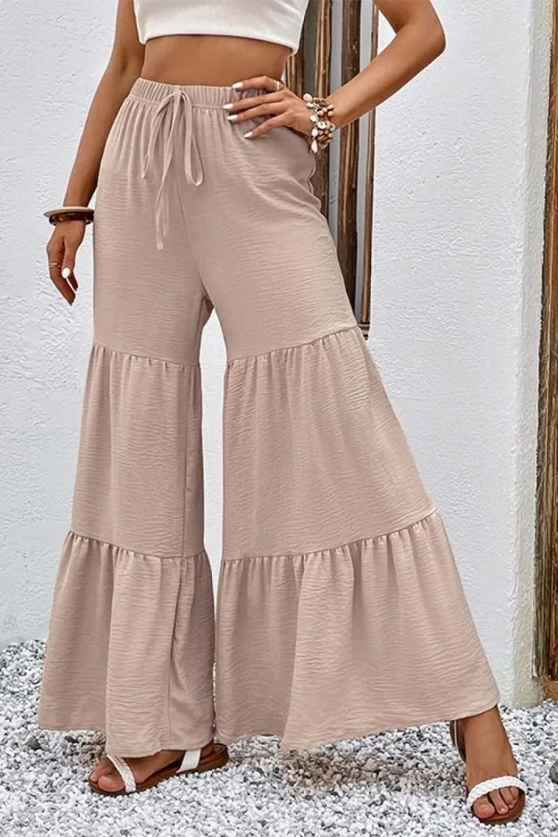 Tiered Flare Culottes with Drawstring Waist