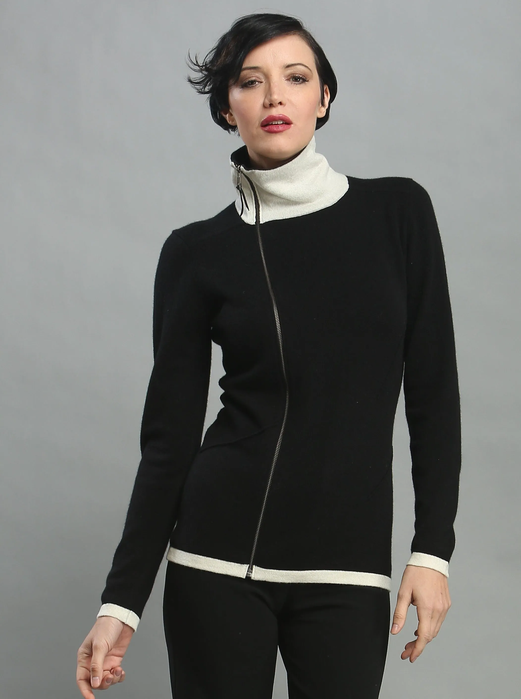 Turtleneck Asymmetrical Zip Cardigan