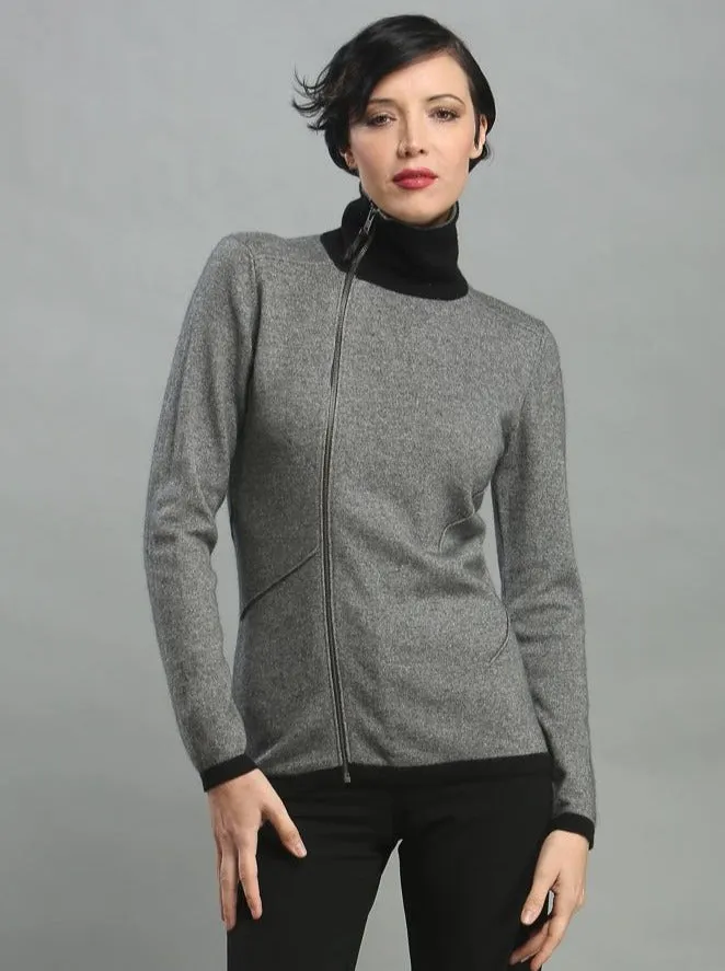 Turtleneck Asymmetrical Zip Cardigan