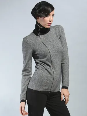 Turtleneck Asymmetrical Zip Cardigan