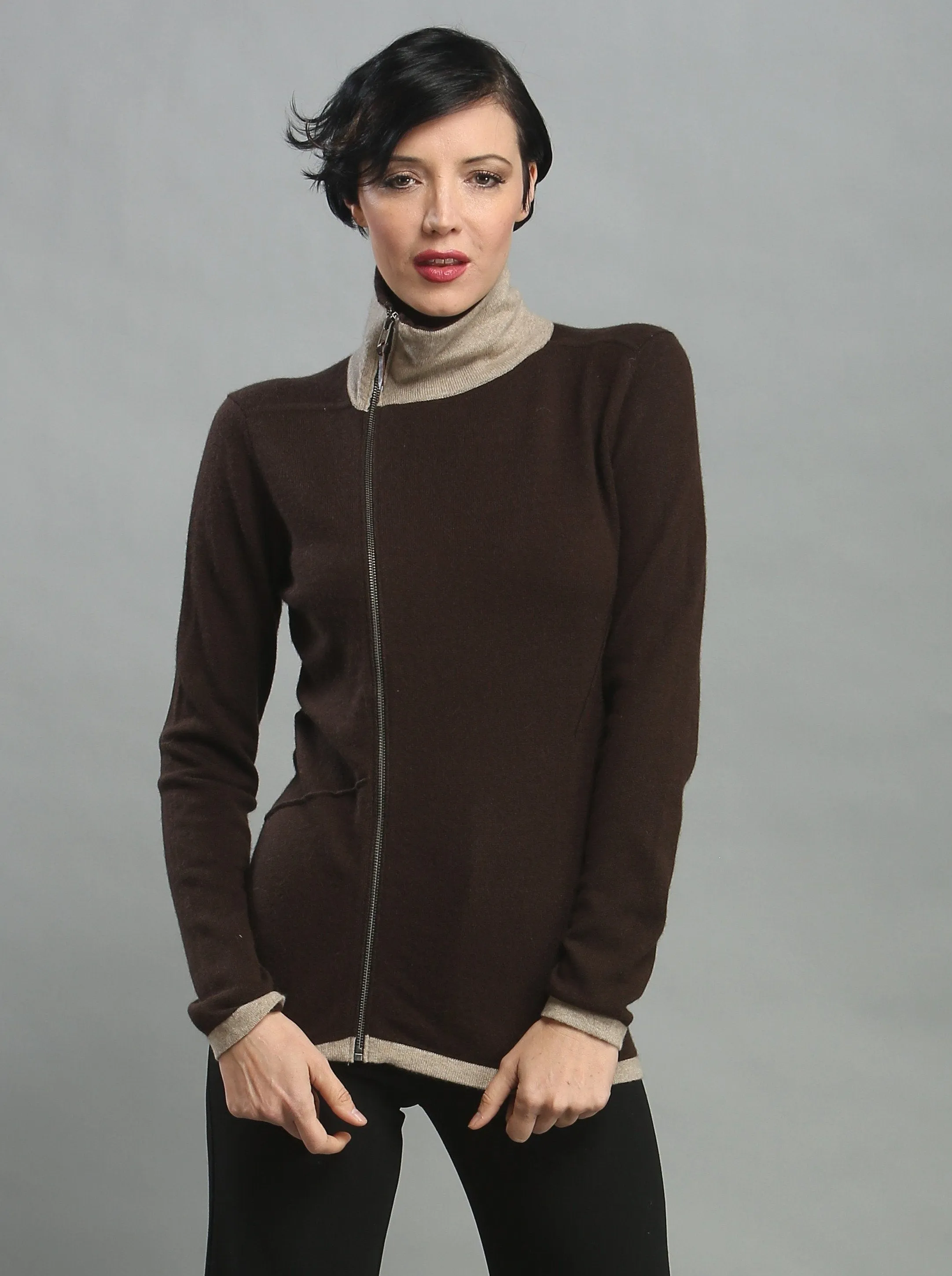 Turtleneck Asymmetrical Zip Cardigan