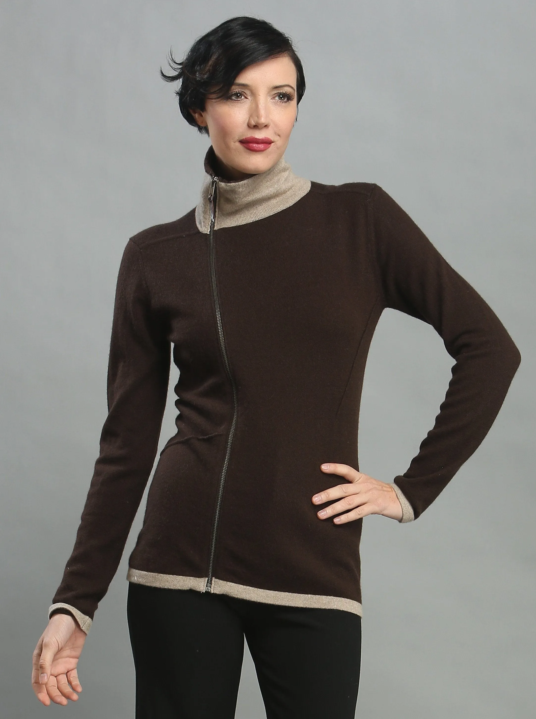 Turtleneck Asymmetrical Zip Cardigan