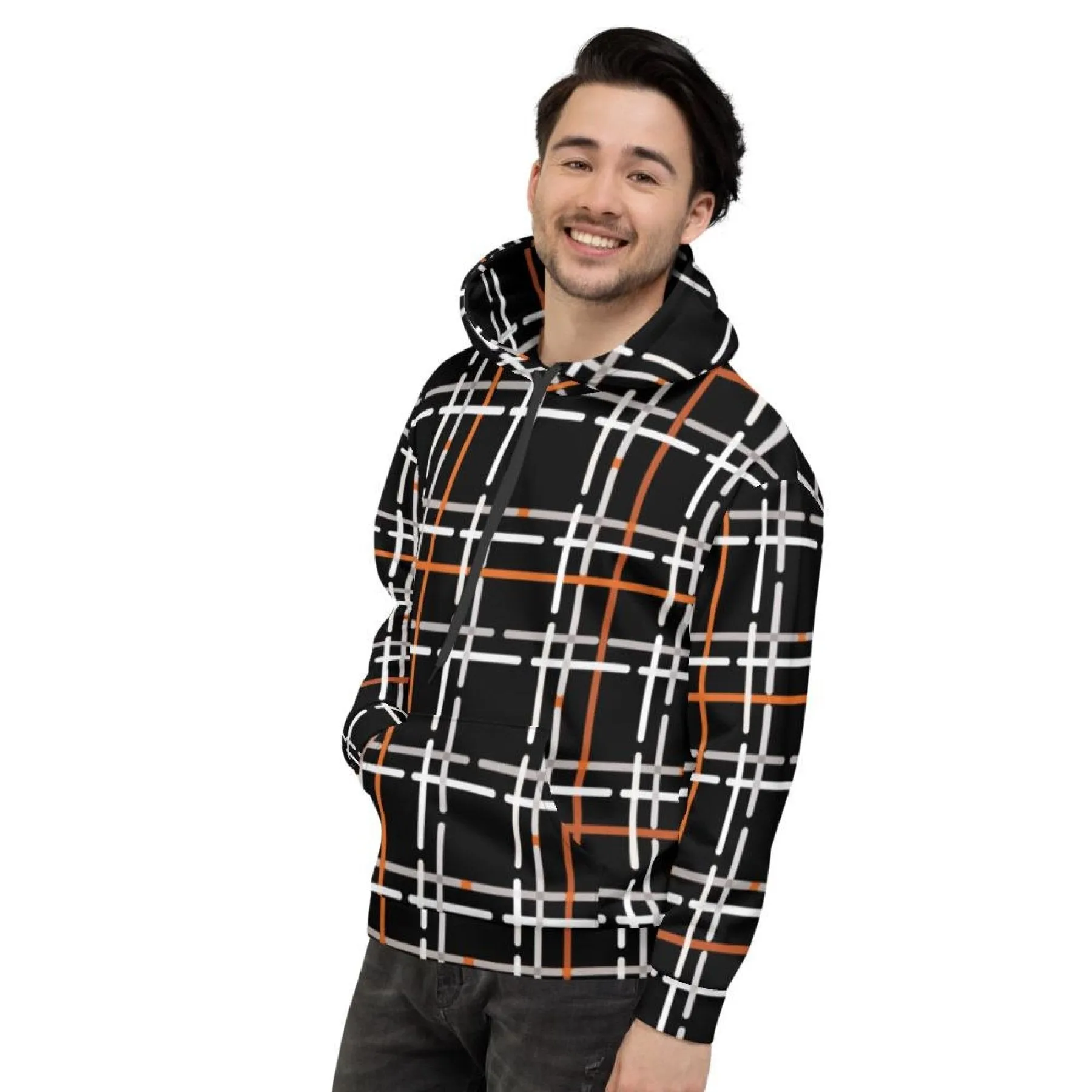 Uniquely You Mens Hoodie - Pullover Hooded Sweatshirt - Graphic/Black Plaid