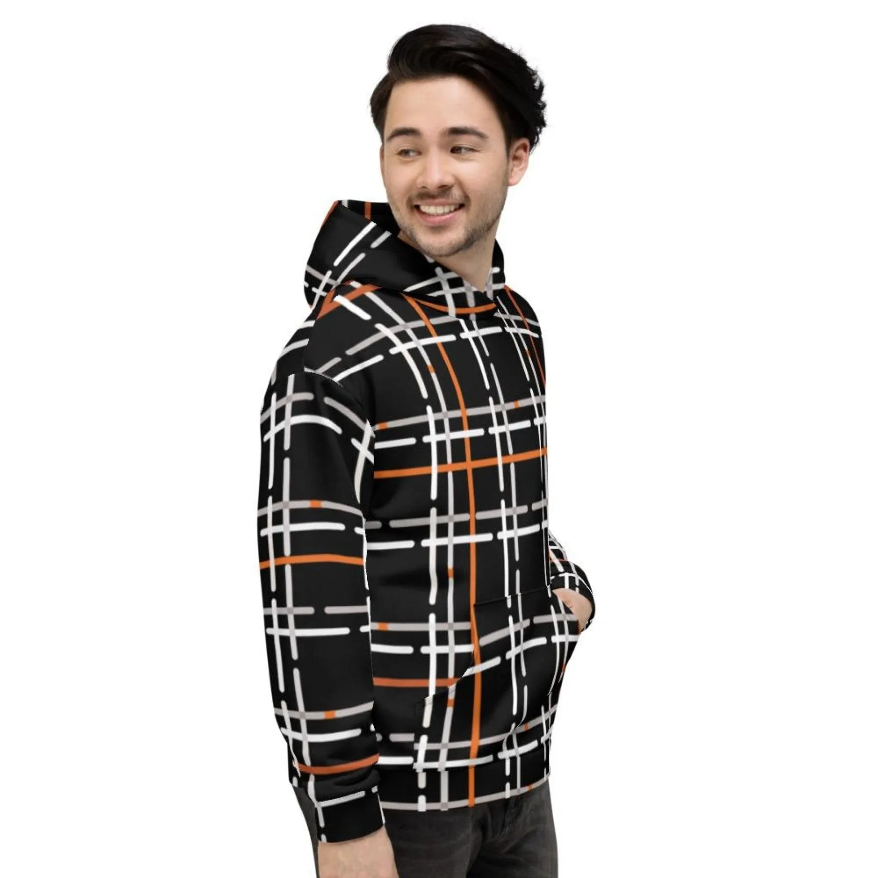 Uniquely You Mens Hoodie - Pullover Hooded Sweatshirt - Graphic/Black Plaid