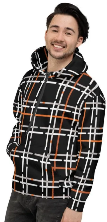 Uniquely You Mens Hoodie - Pullover Hooded Sweatshirt - Graphic/Black Plaid