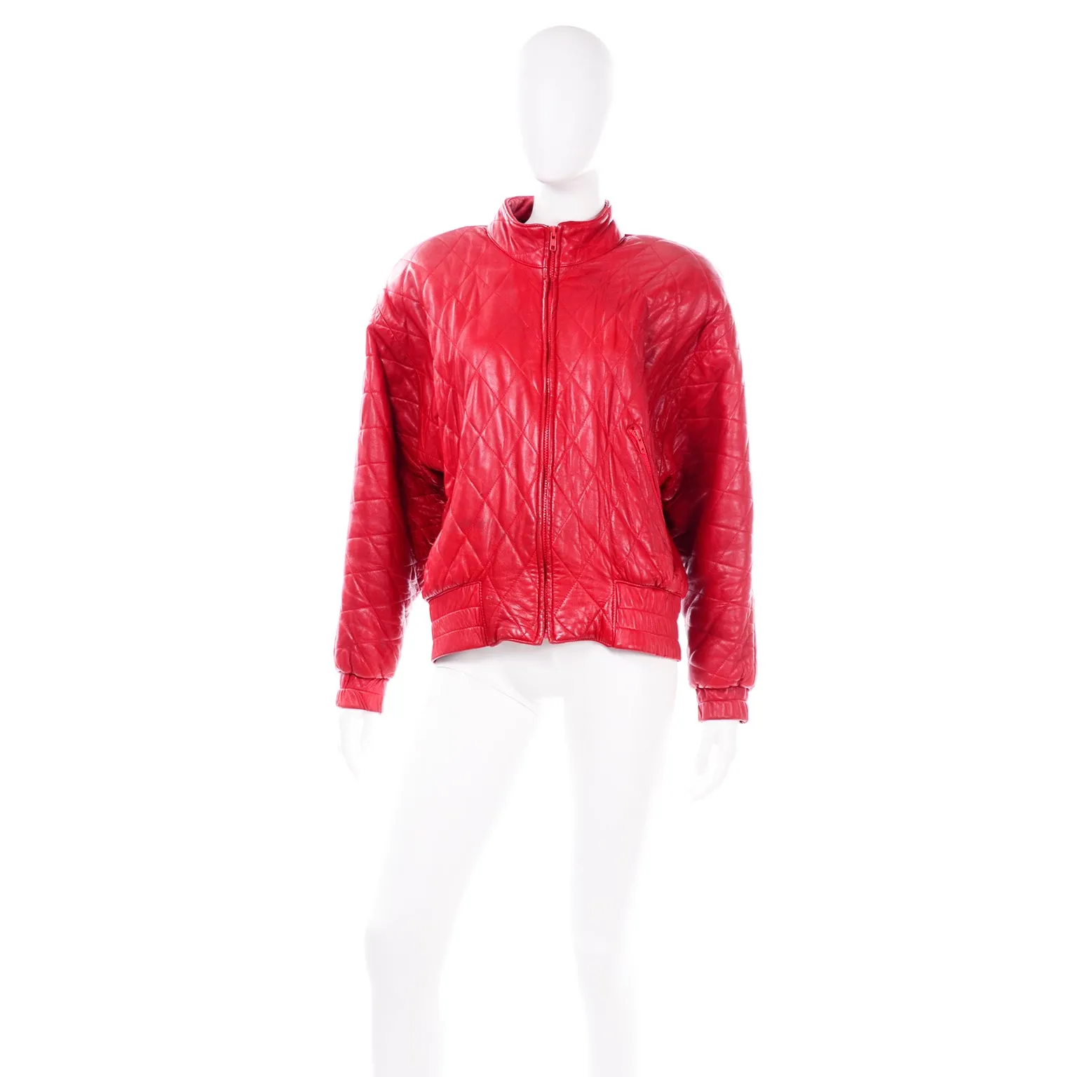 Vakko Vintage Red Quilted Leather Zip Front Jacket