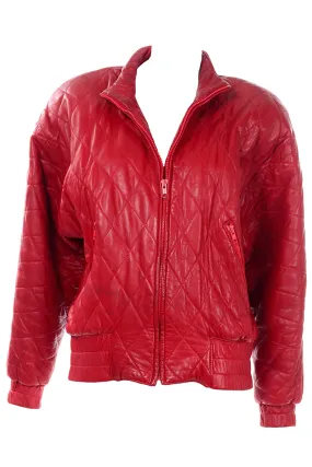 Vakko Vintage Red Quilted Leather Zip Front Jacket