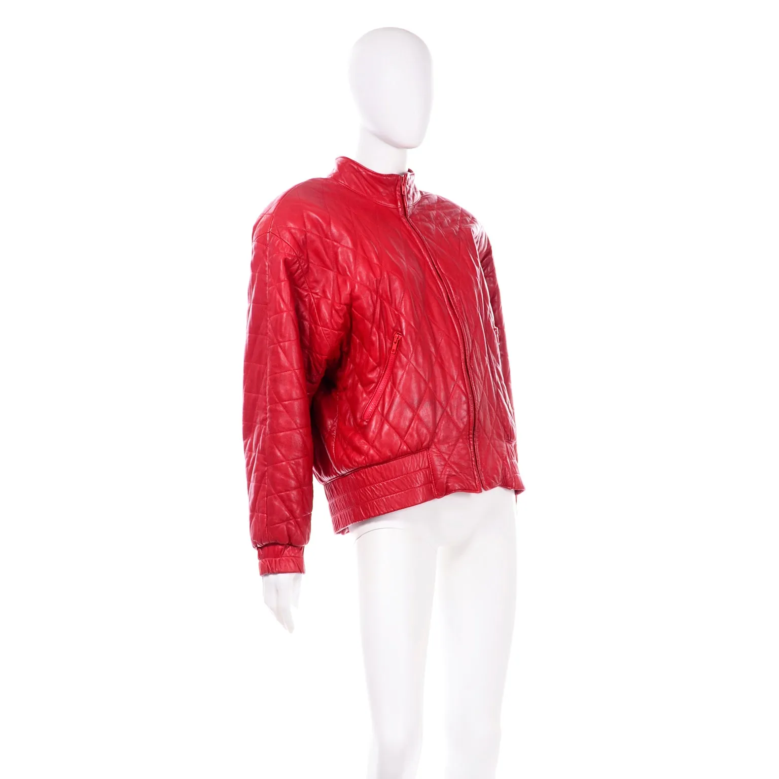 Vakko Vintage Red Quilted Leather Zip Front Jacket