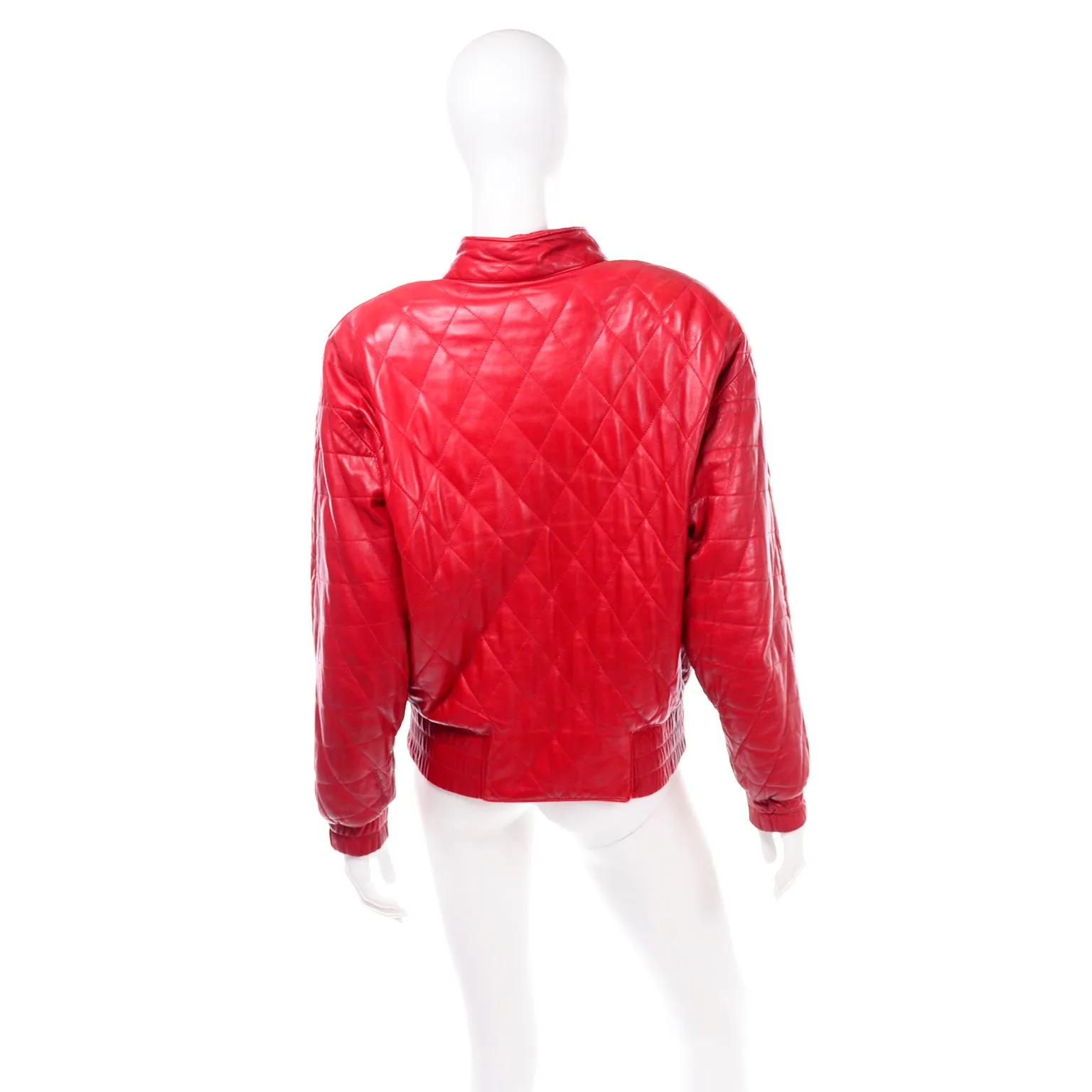 Vakko Vintage Red Quilted Leather Zip Front Jacket