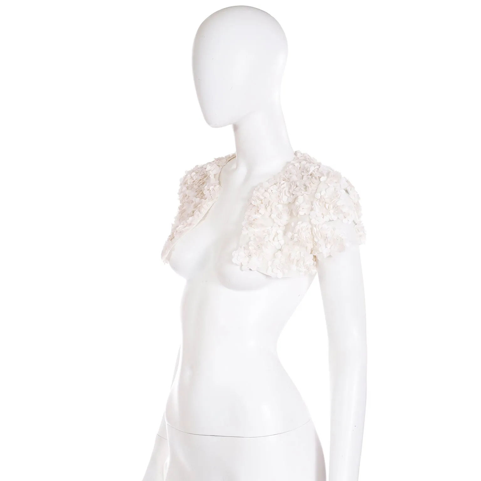 Valentino White Floral Silk Applique Cropped Shrug Bolero Jacket