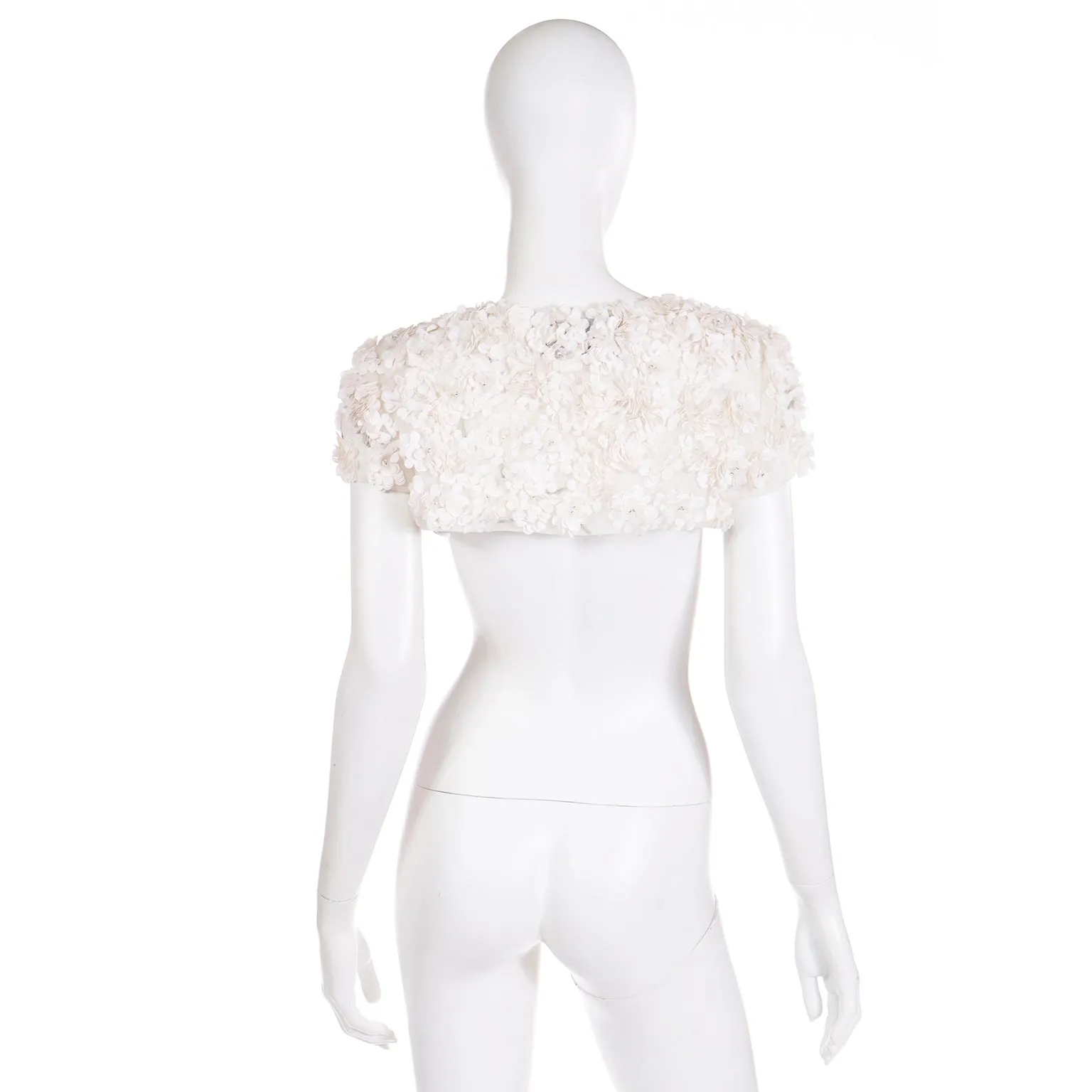 Valentino White Floral Silk Applique Cropped Shrug Bolero Jacket