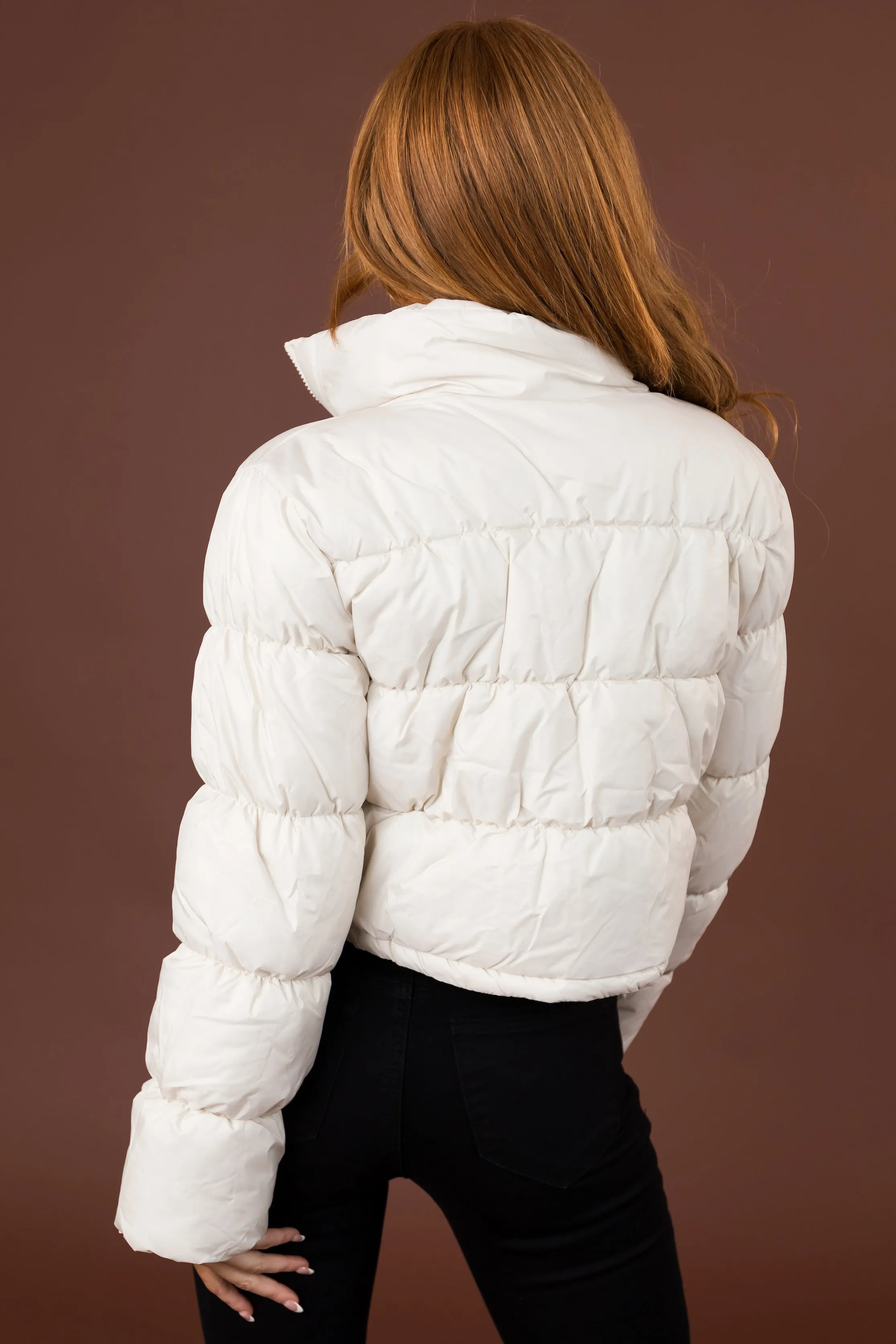 Vanilla Drawstring Hem Cropped Puffer Jacket