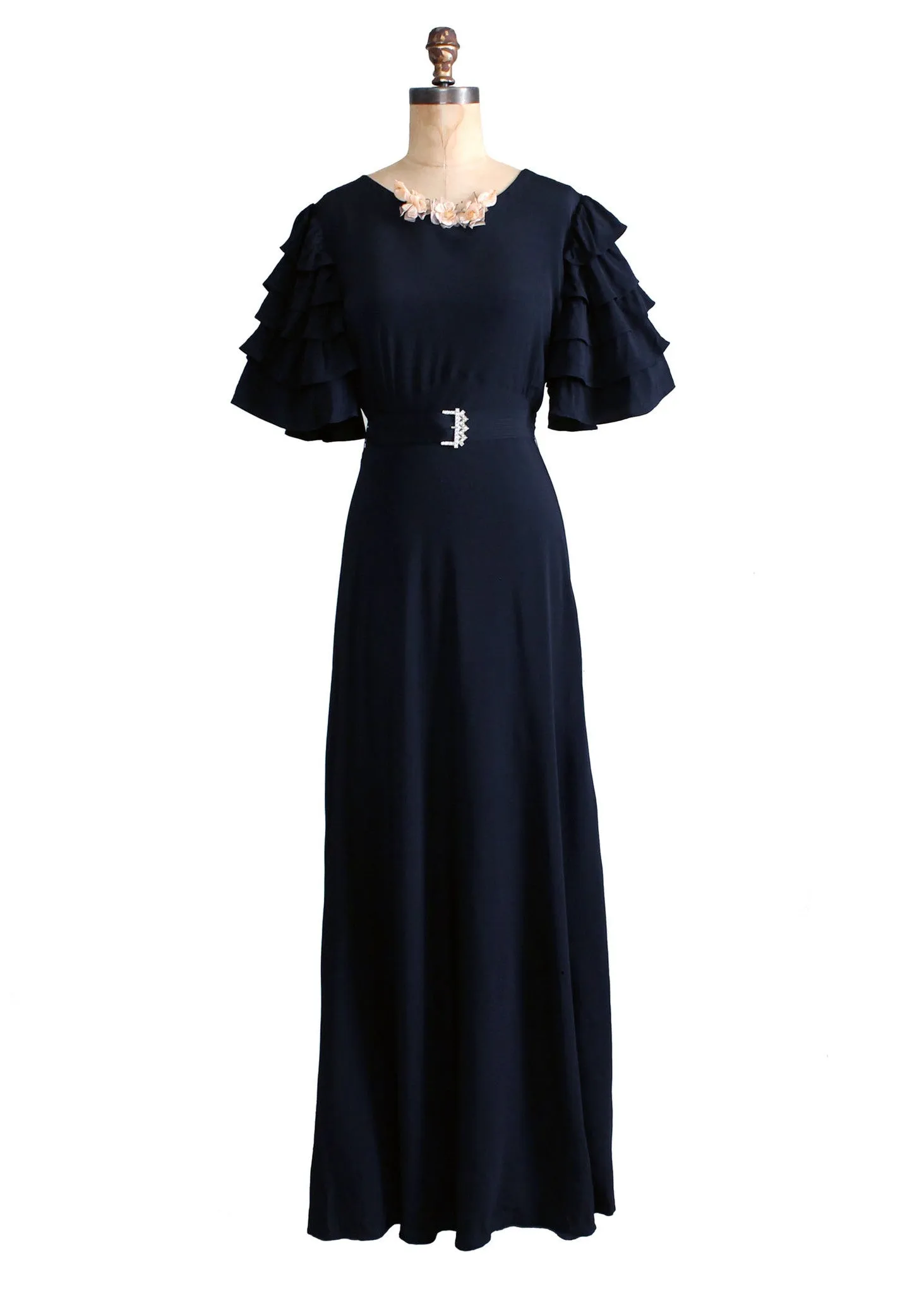 Vintage 1930s Seville Black Rayon Evening Dress