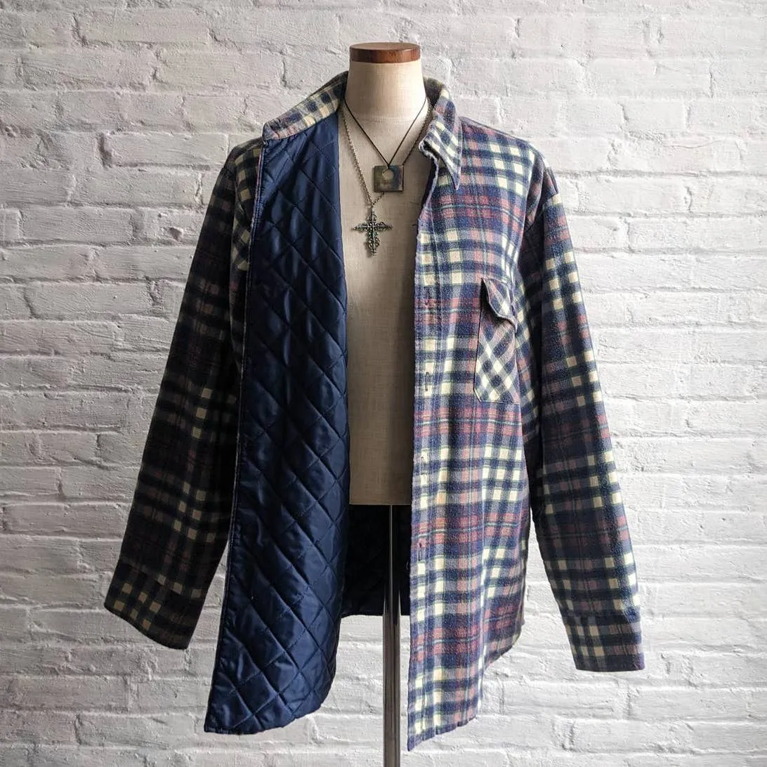 Vintage Lee Grunge Plaid Flannel Utility Blanket Thermal Oversize Coat Jacket